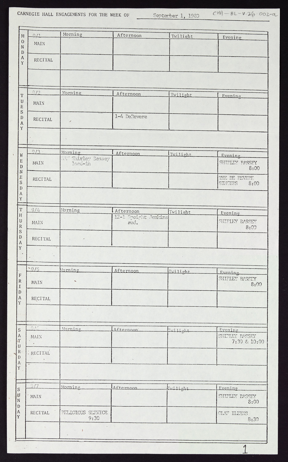 Carnegie Hall Booking Ledger, volume 26, page 2a