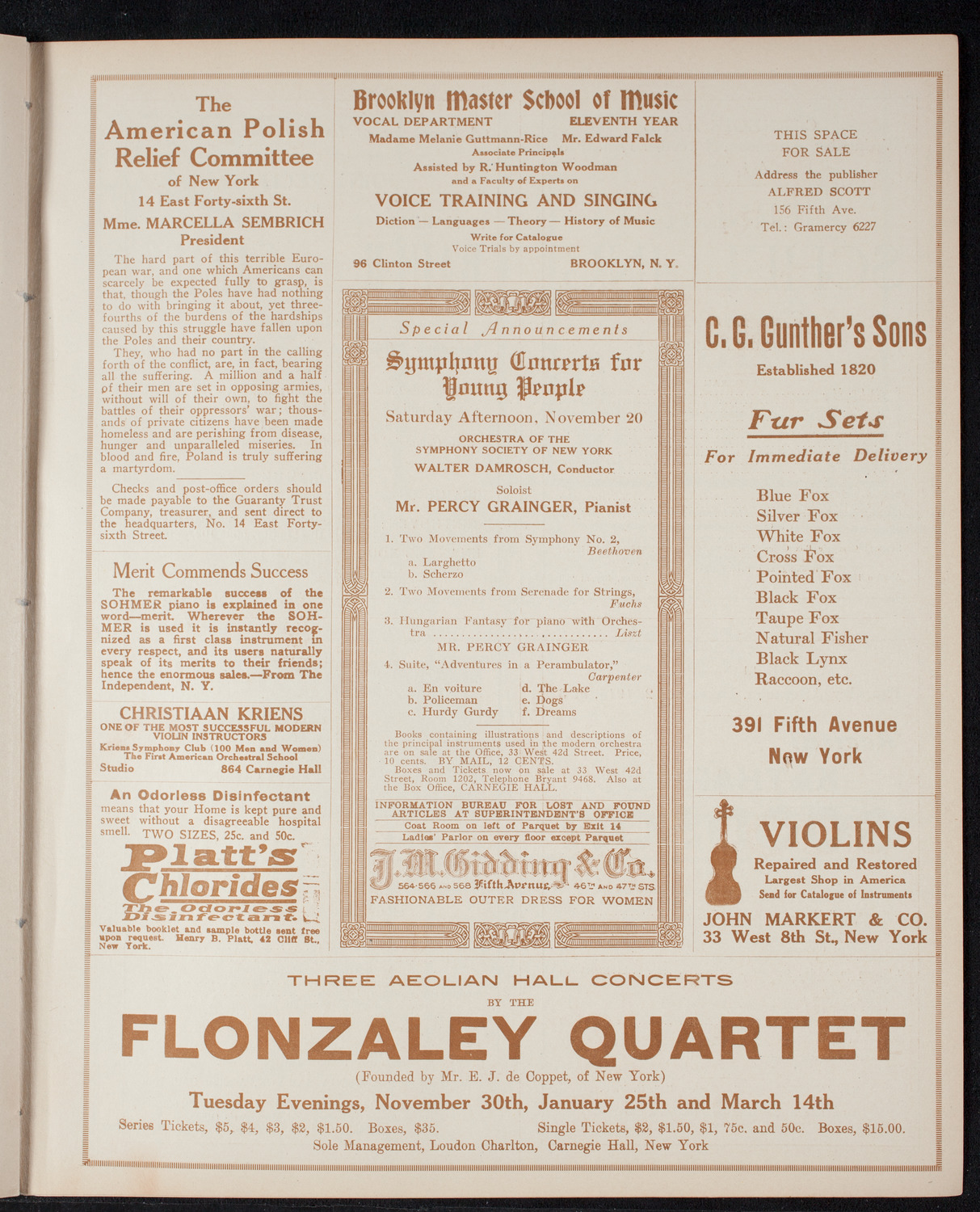 New York Philharmonic, November 14, 1915, program page 9