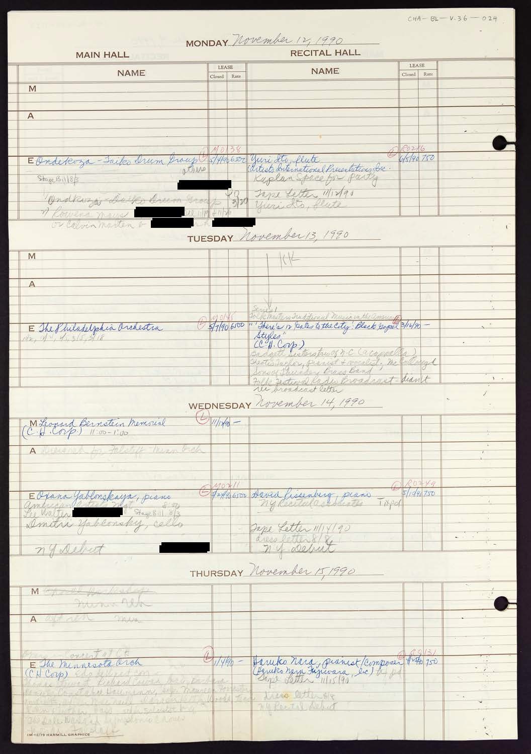 Carnegie Hall Booking Ledger, volume 36, page 24