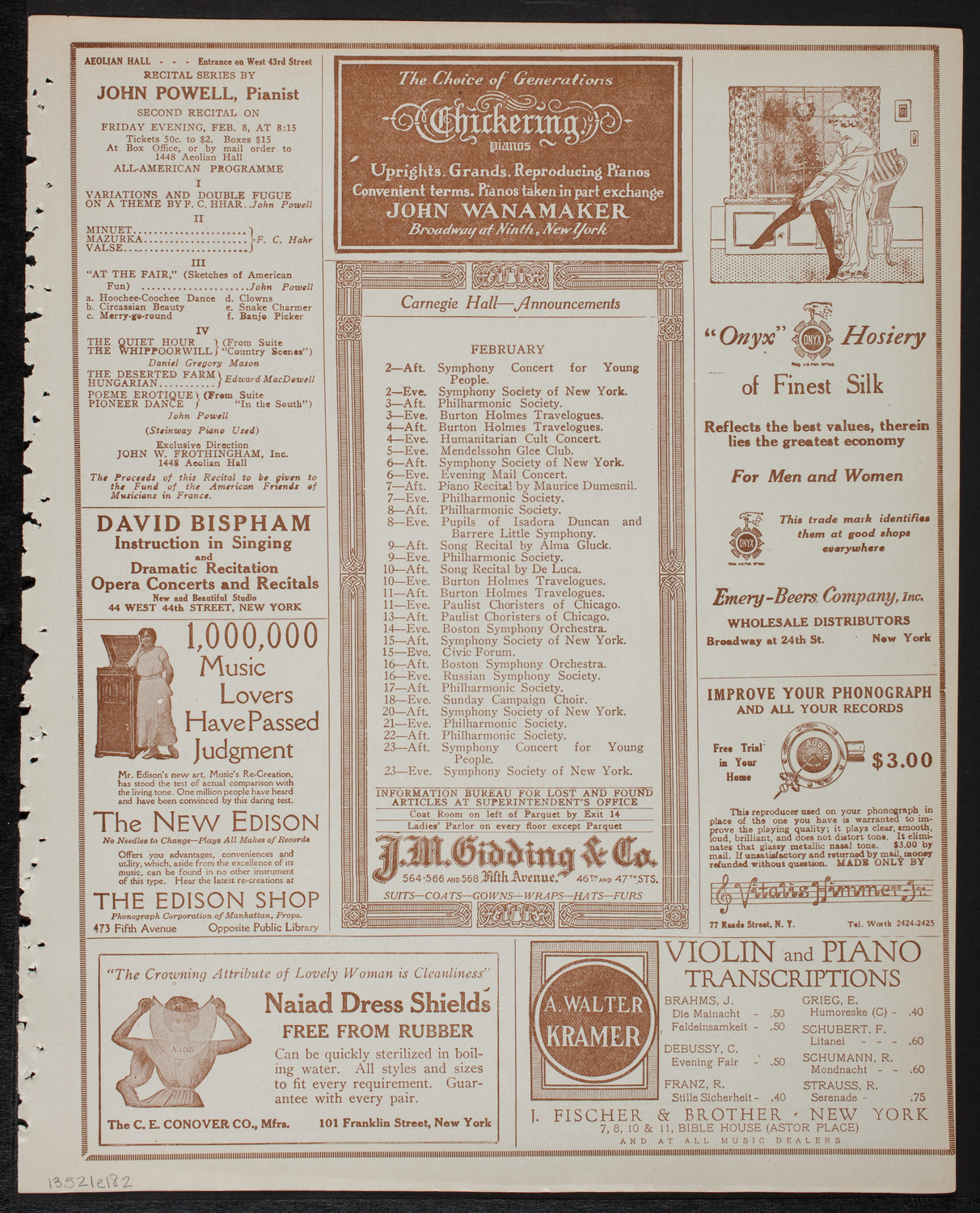 Mischa Elman, Violin, February 1, 1918, program page 3