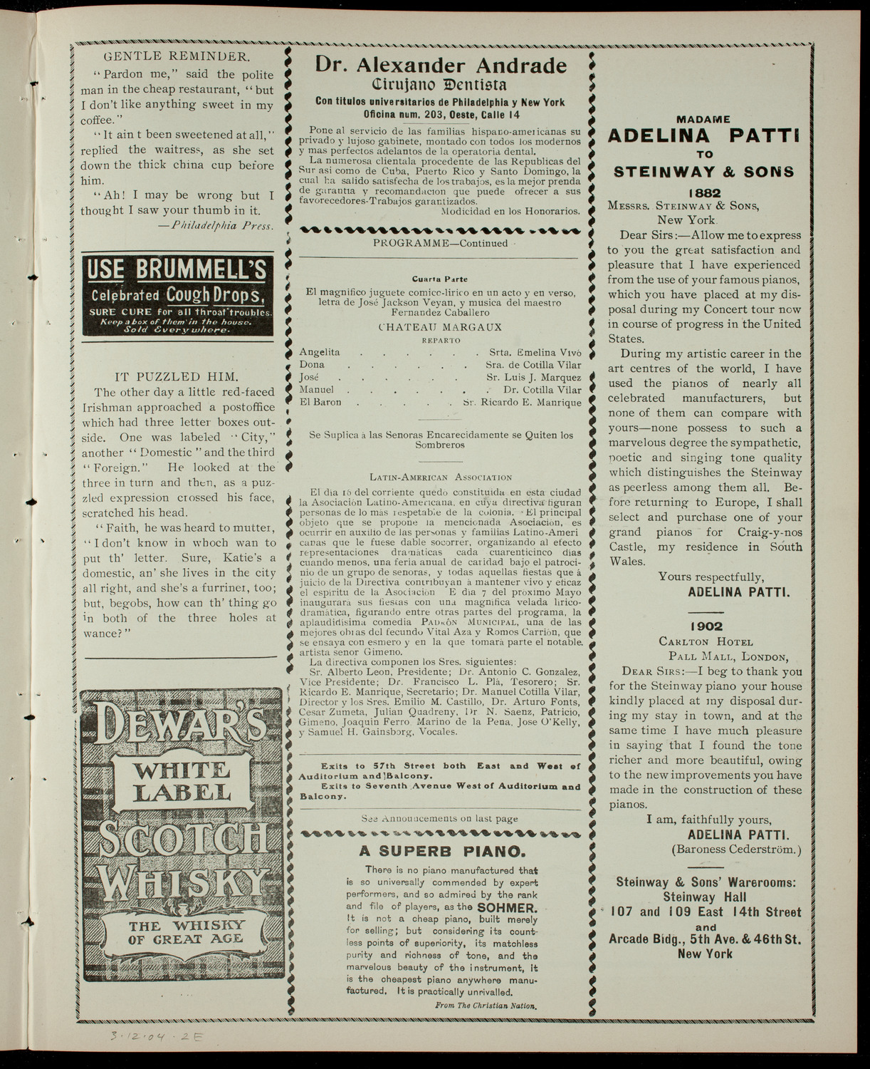 Benefit: Maria Azpiroz, March 12, 1904, program page 3