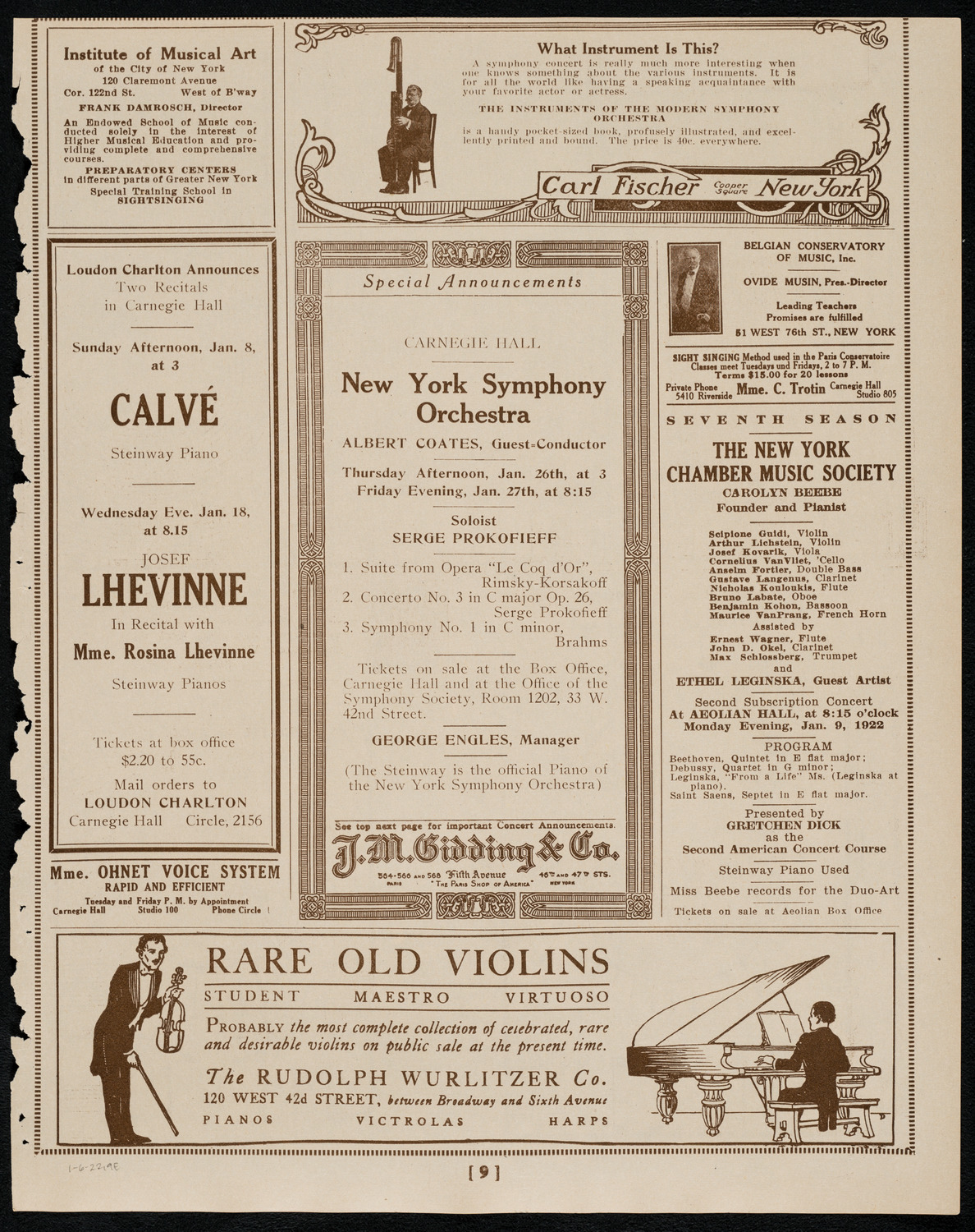 New York Symphony Orchestra, January 6, 1922, program page 9