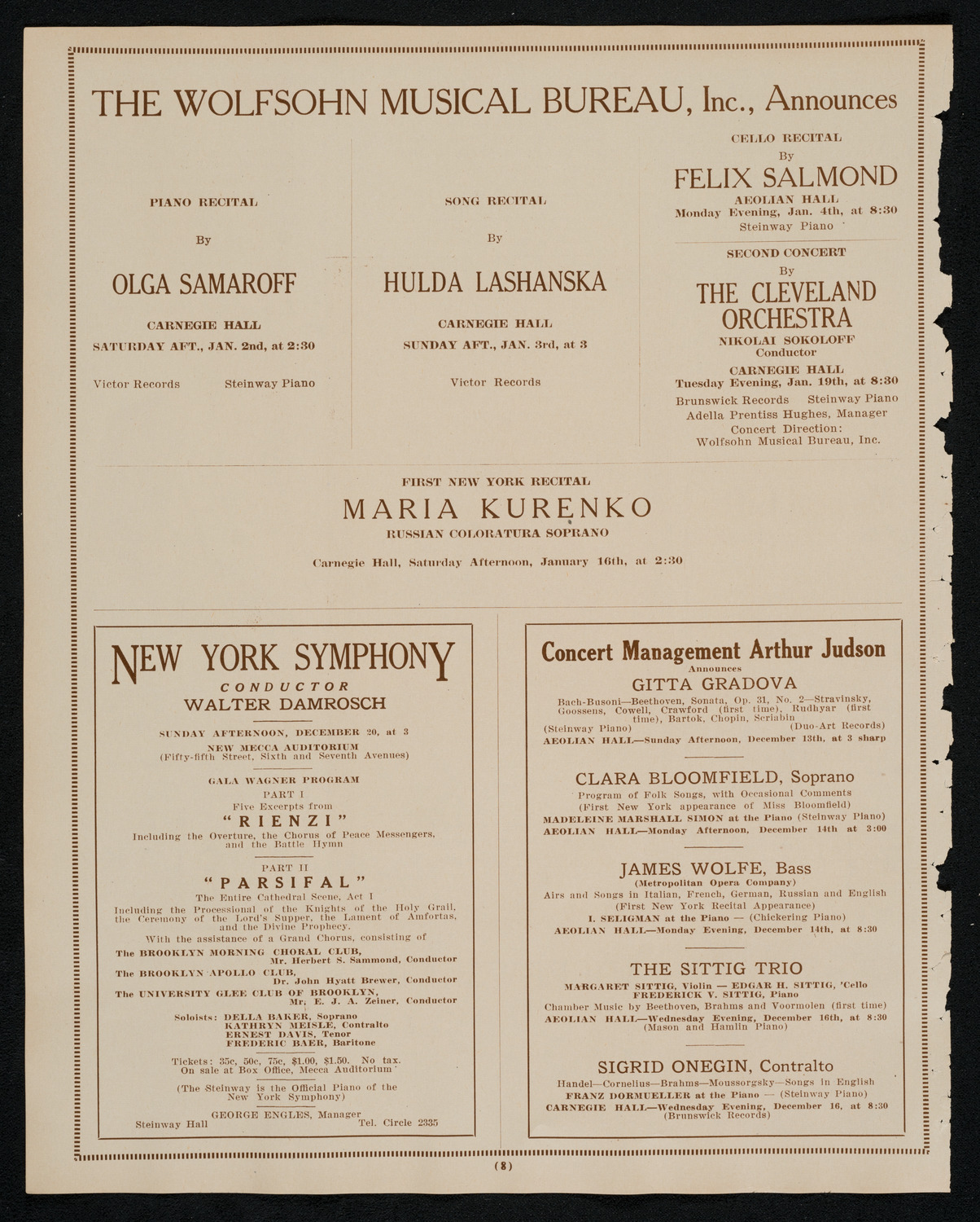 Chanuka Concert for the Benefit of the Rabbi Jacob Joseph School, December 14, 1925, program page 8