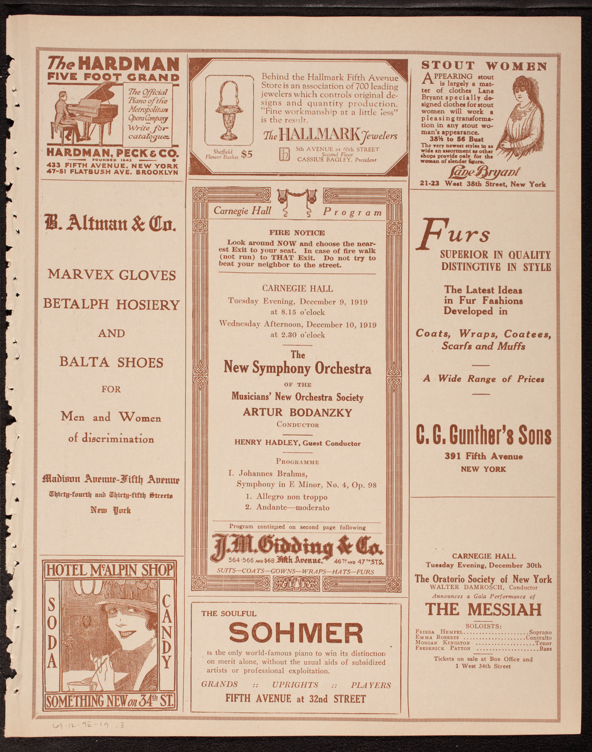 New Symphony Orchestra, December 9, 1919, program page 5