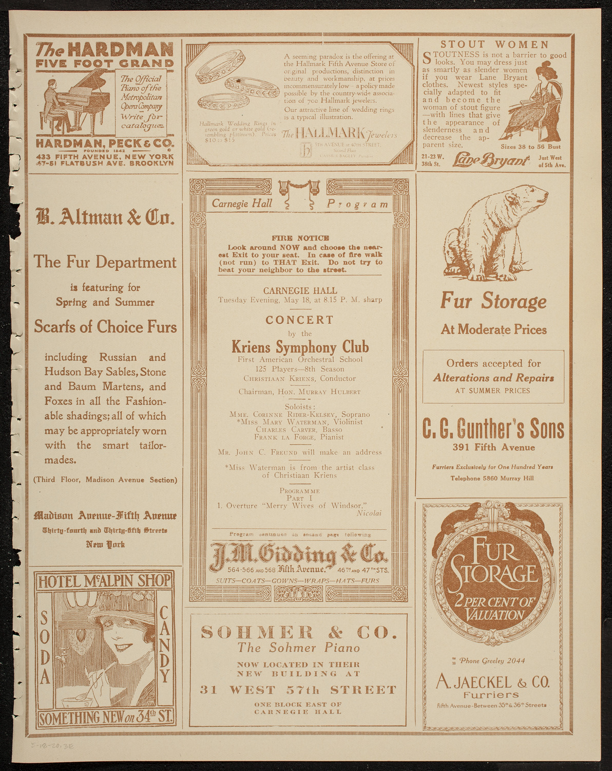 Kriens Symphony Club, May 18, 1920, program page 5