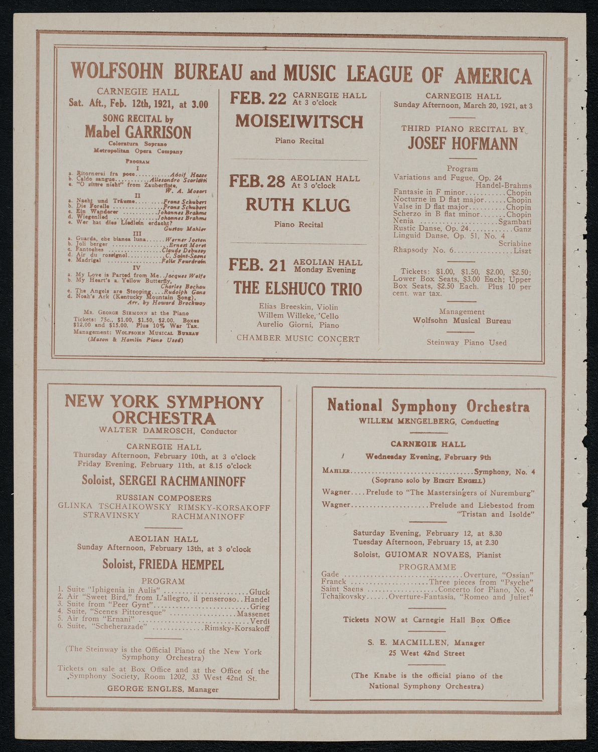 National Symphony Orchestra, February 8, 1921, program page 8