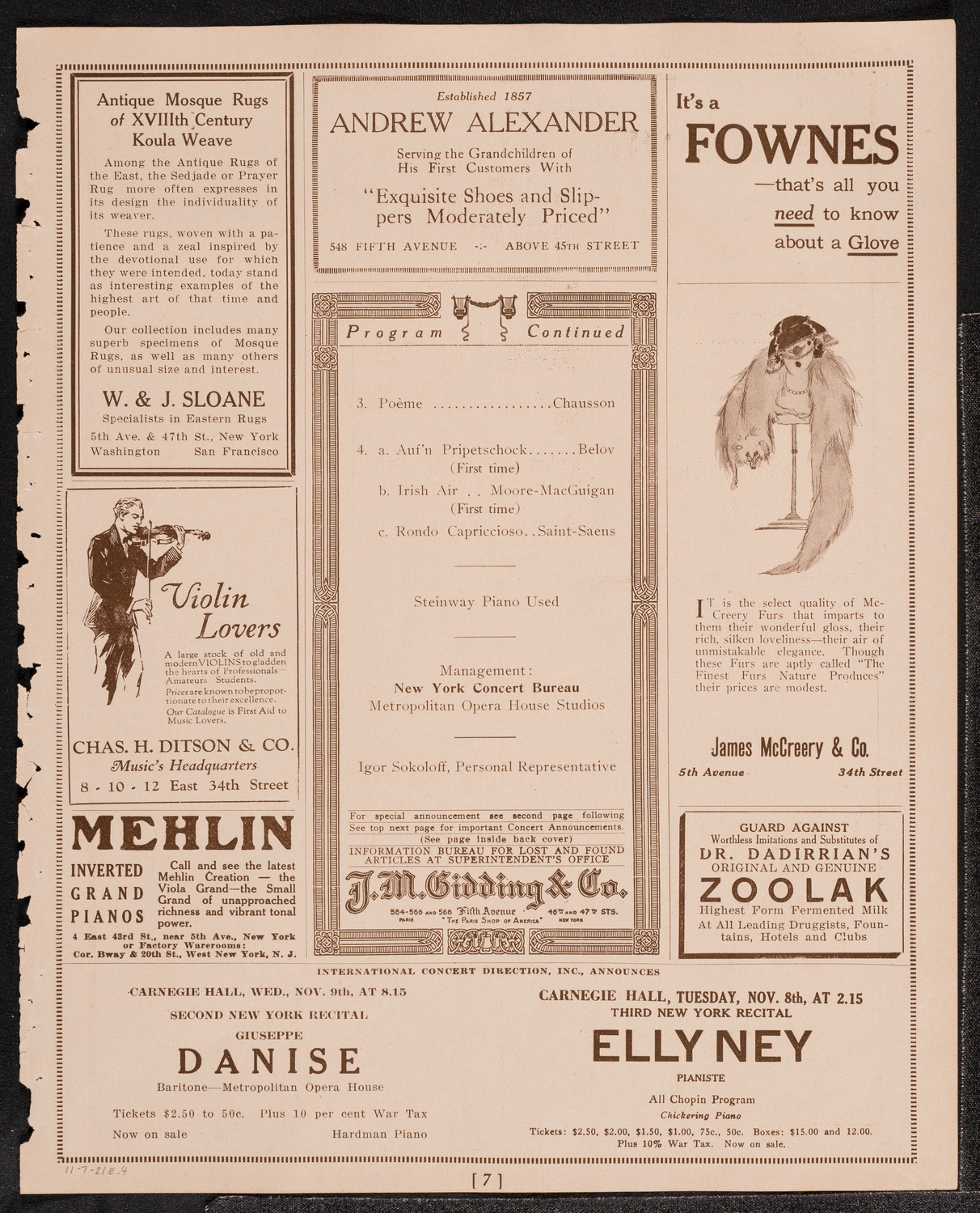 Madeleine MacGuigan, Violin, November 7, 1921, program page 7