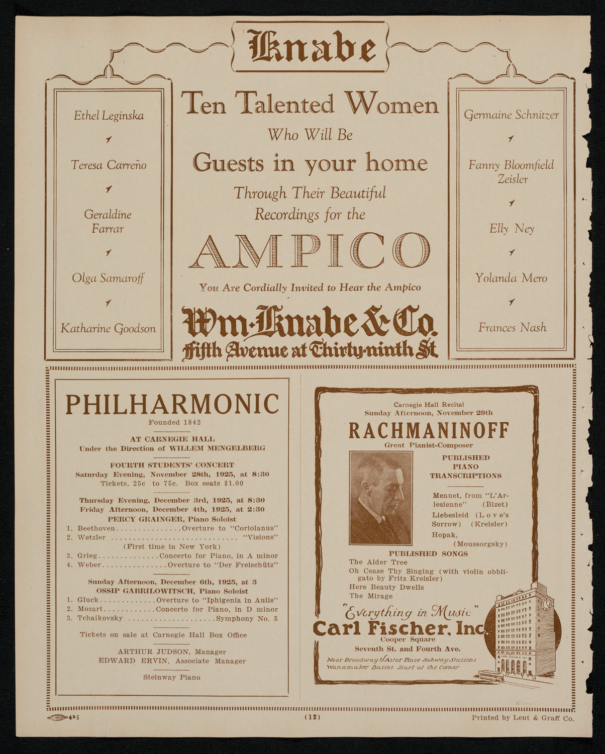 New York Philharmonic, November 25, 1925, program page 12