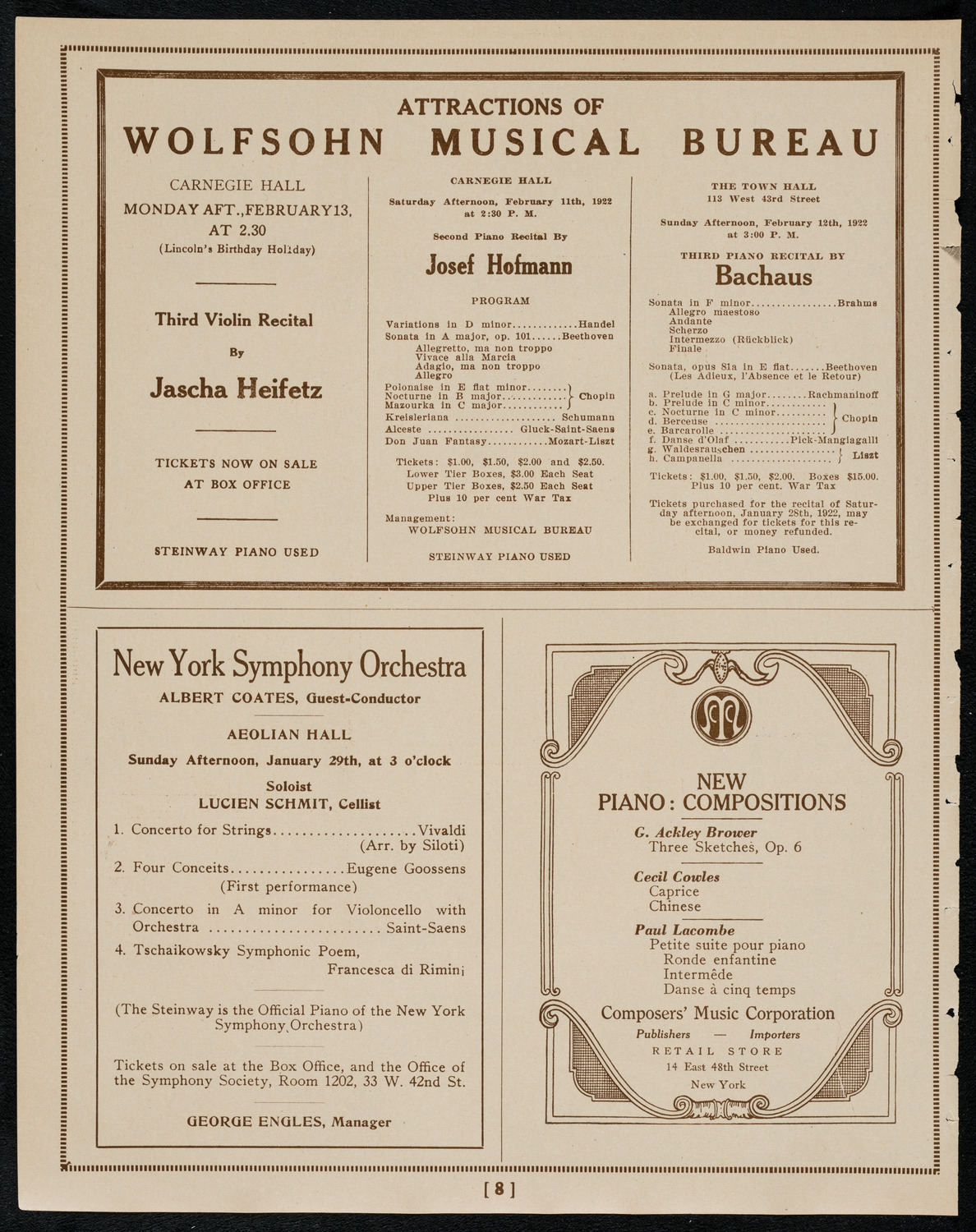 New York Philarmonic, January 27, 1922, program page 8