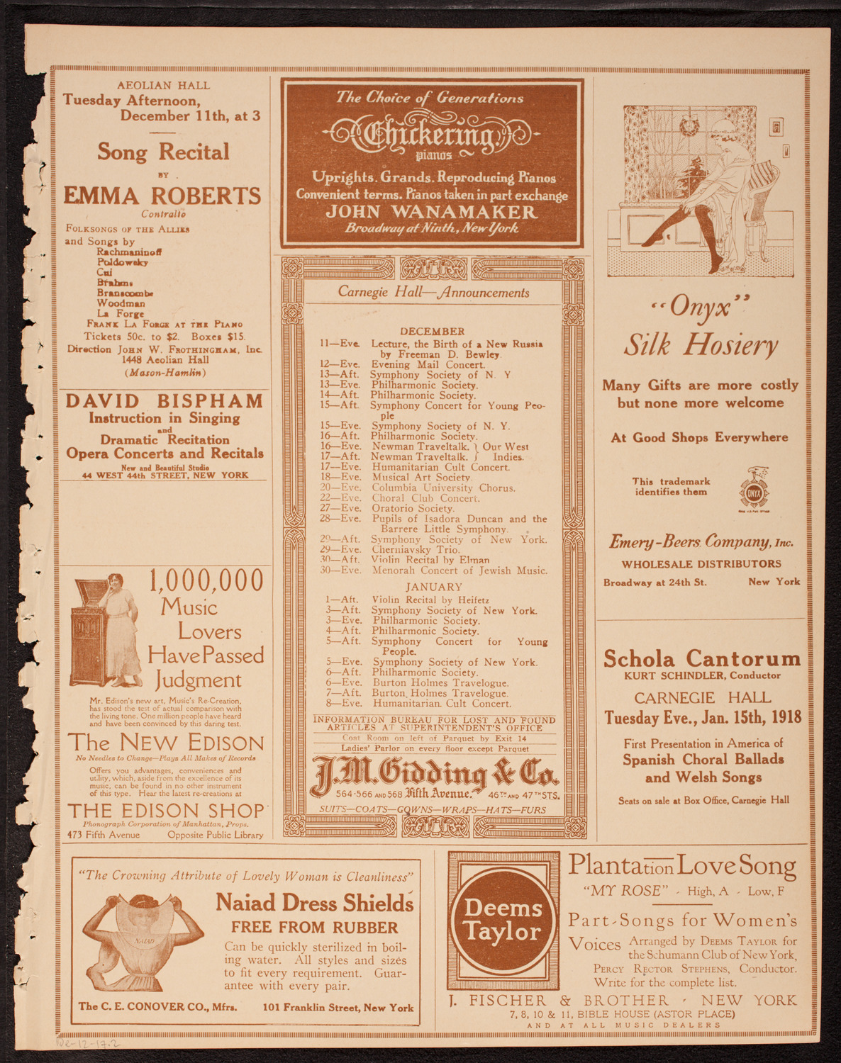 New York Banks' Glee Club, December 10, 1917, program page 3