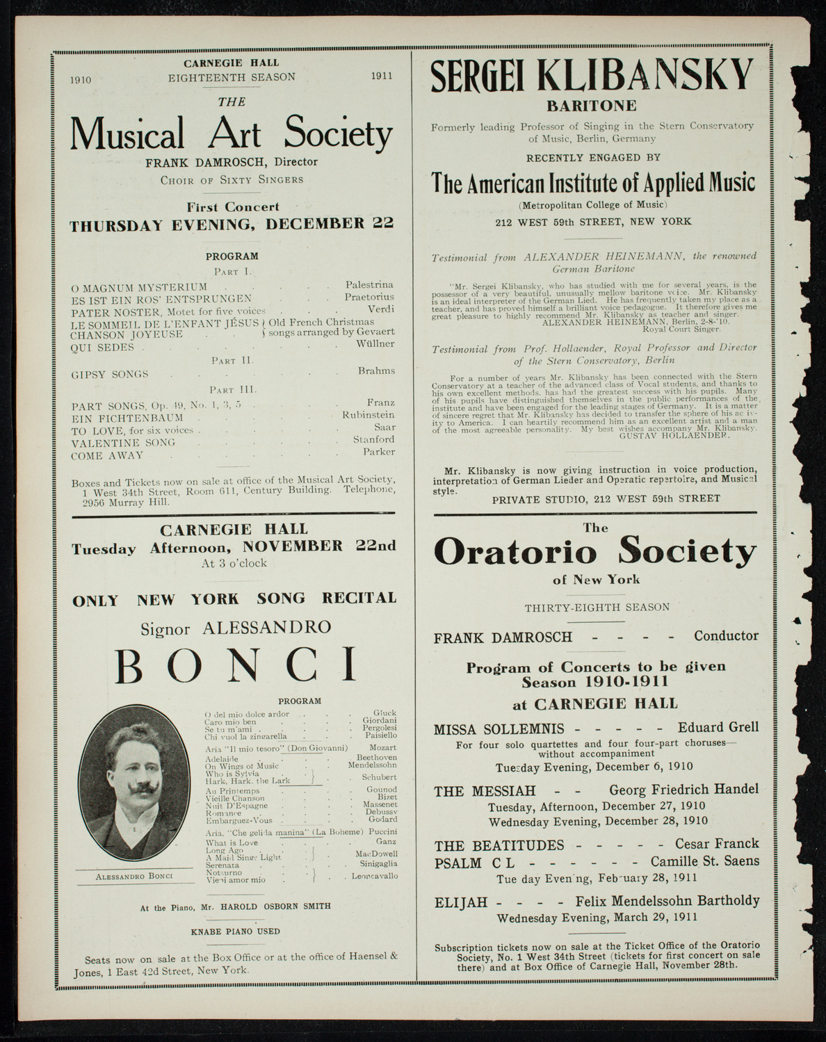 George Hamlin, Tenor, November 20, 1910, program page 10