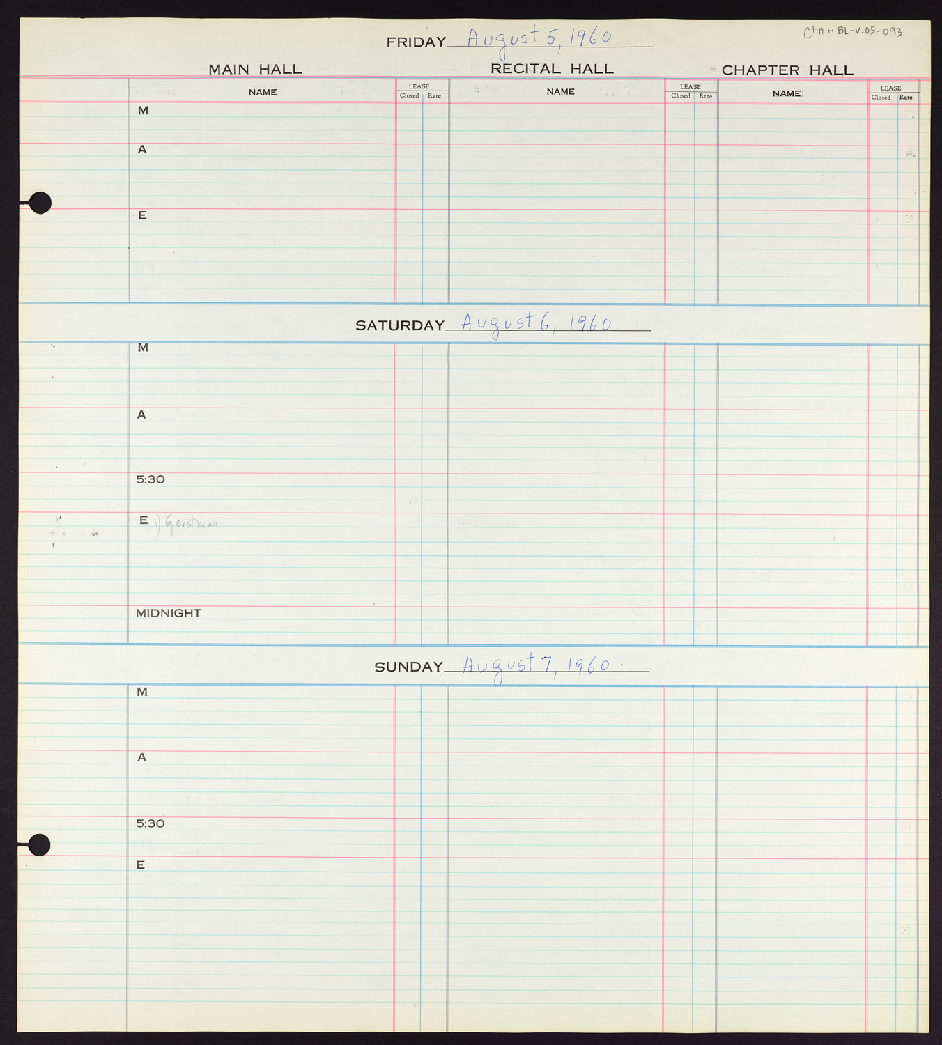 Carnegie Hall Booking Ledger, volume 5, page 93