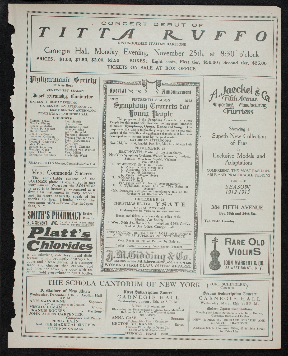 New York Philharmonic, November 22, 1912, program page 9