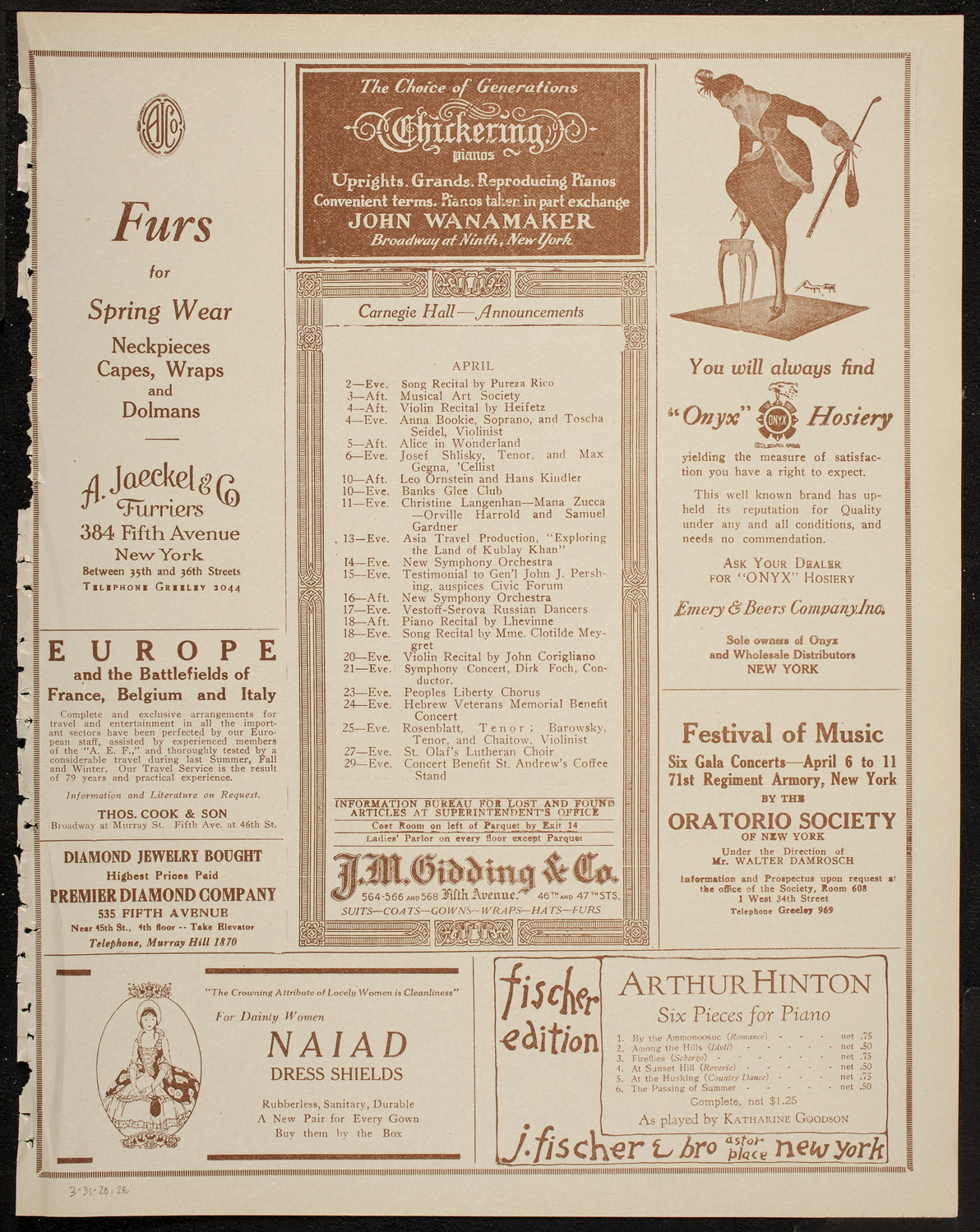 New Symphony Orchestra, March 31, 1920, program page 3