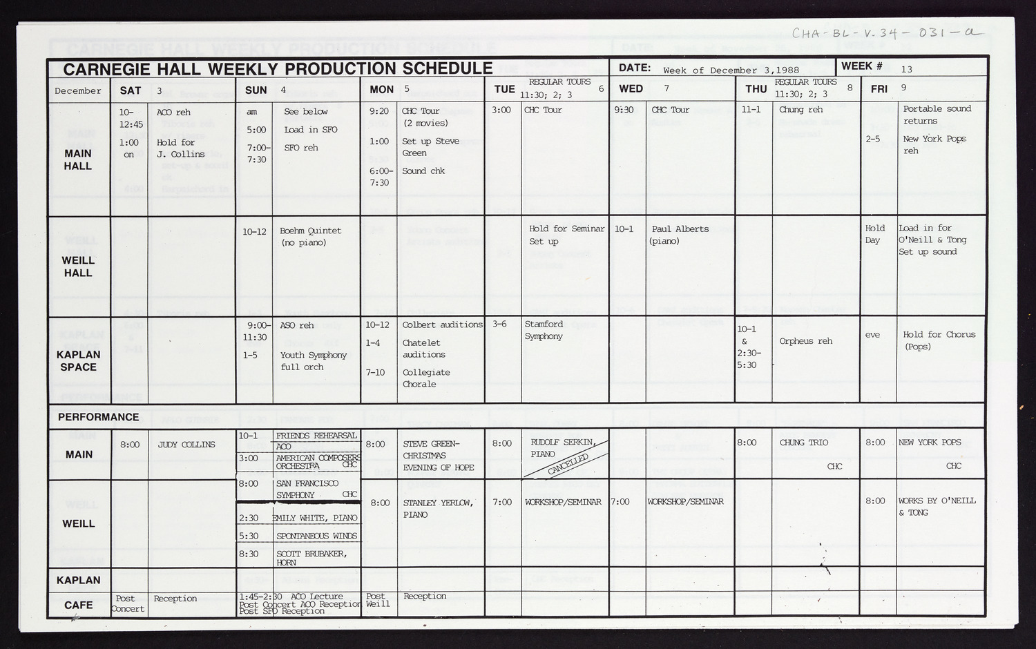 Carnegie Hall Booking Ledger, volume 34, page 31a