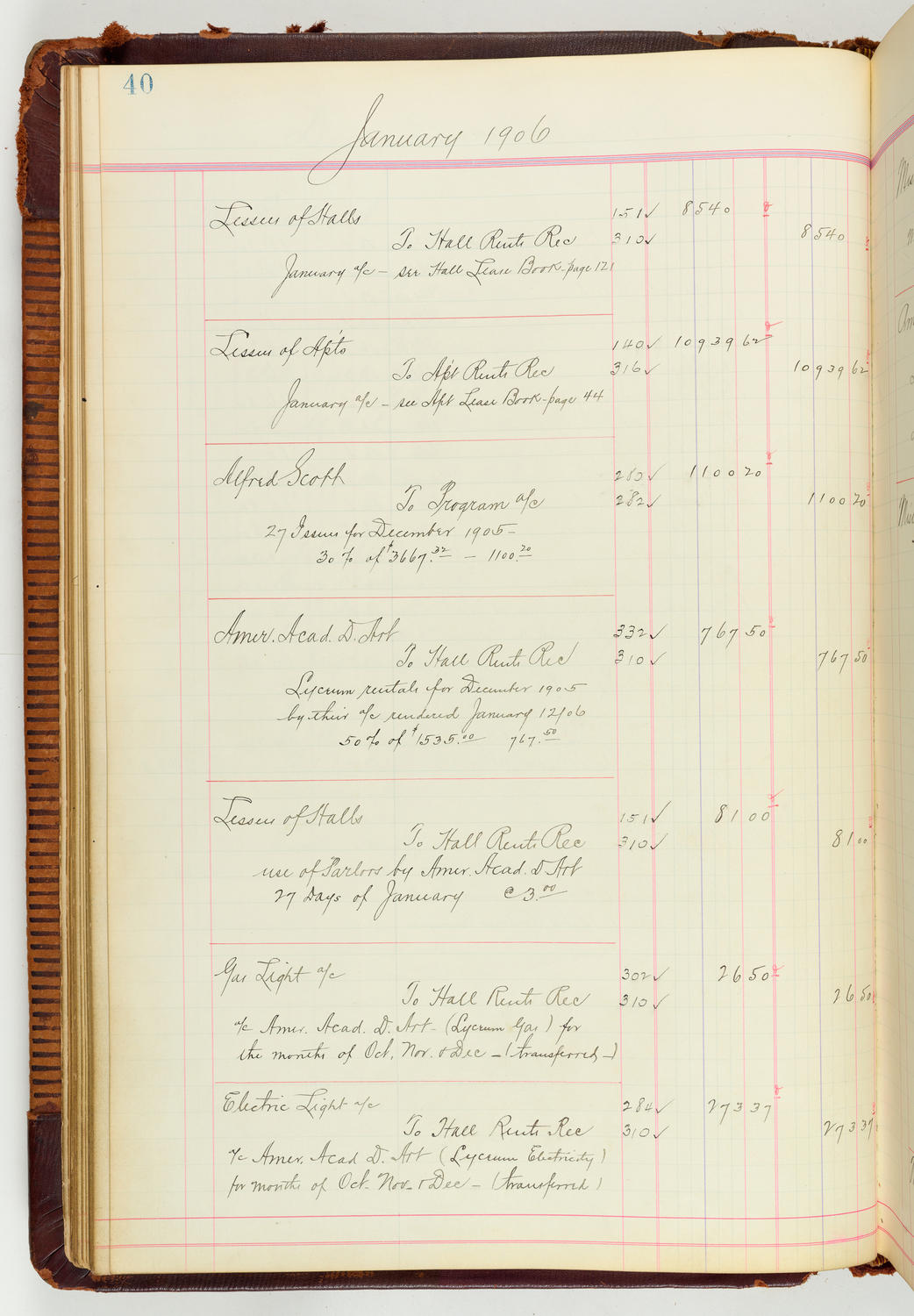 Music Hall Accounting Ledger Journal, volume 7, page 40