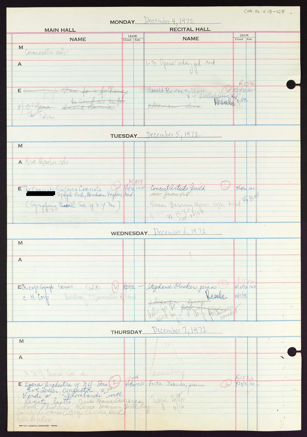 Carnegie Hall Booking Ledger, volume 18, page 28