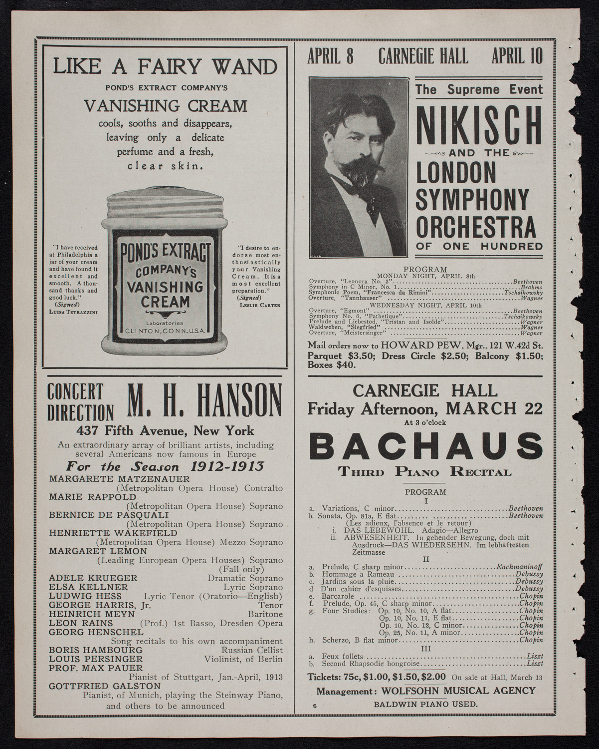 Boston Symphony Orchestra, March 21, 1912, program page 10