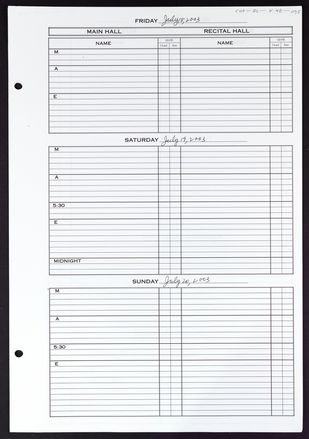 Carnegie Hall Booking Ledger, volume 48, page 95