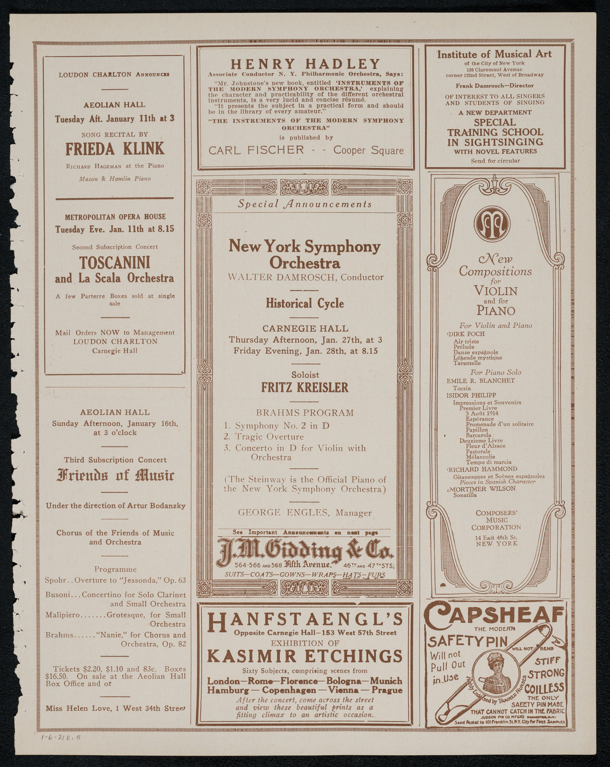 Boston Symphony Orchestra, January 6, 1921, program page 9