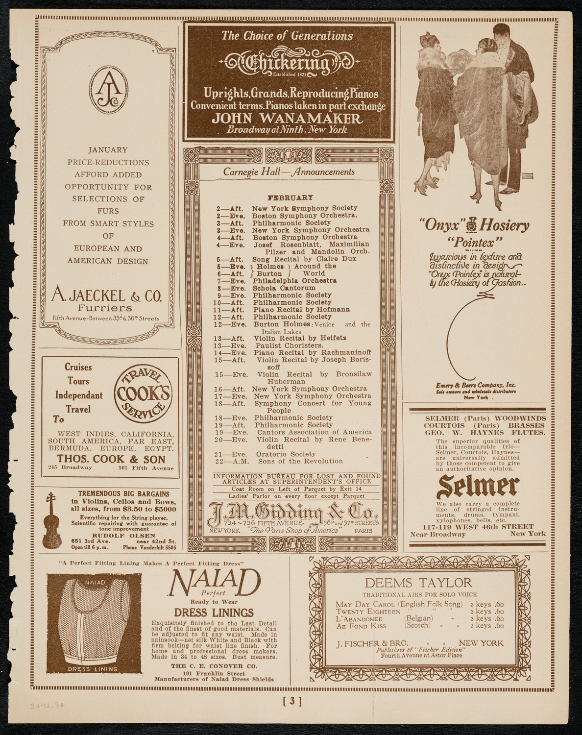 Society of the Friends of Music, February 1, 1922, program page 3