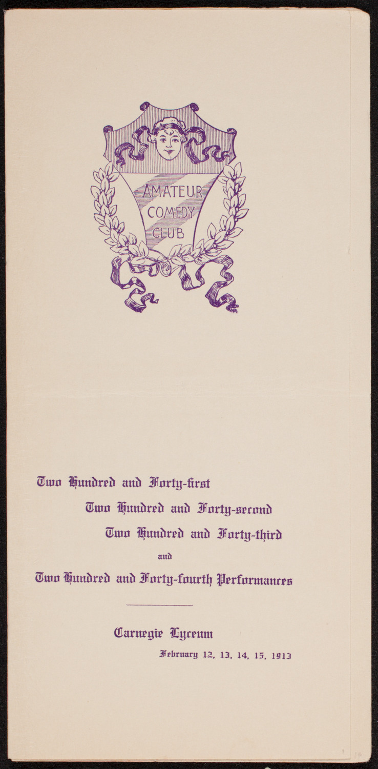 Amateur Comedy Club, February 12, 1913, program page 1