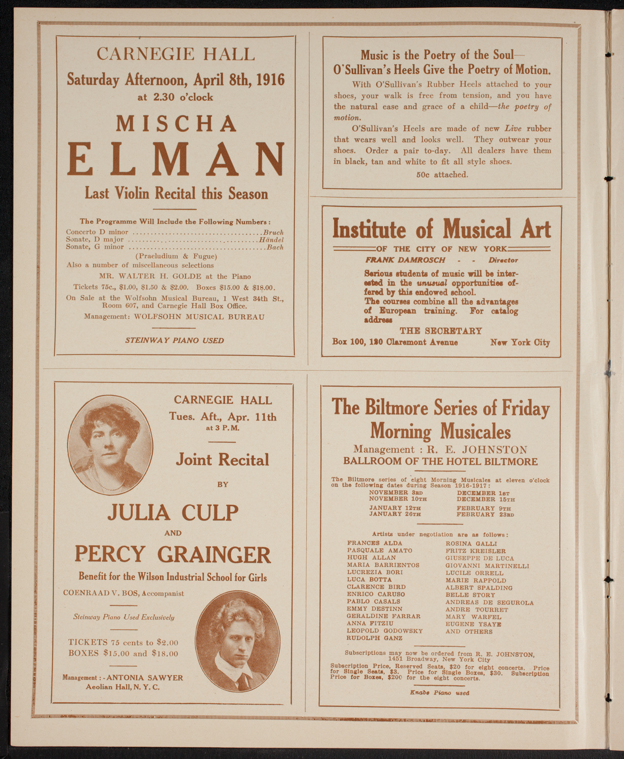 Benefit: Musicians' Foundation, Inc., March 29, 1916, program page 2