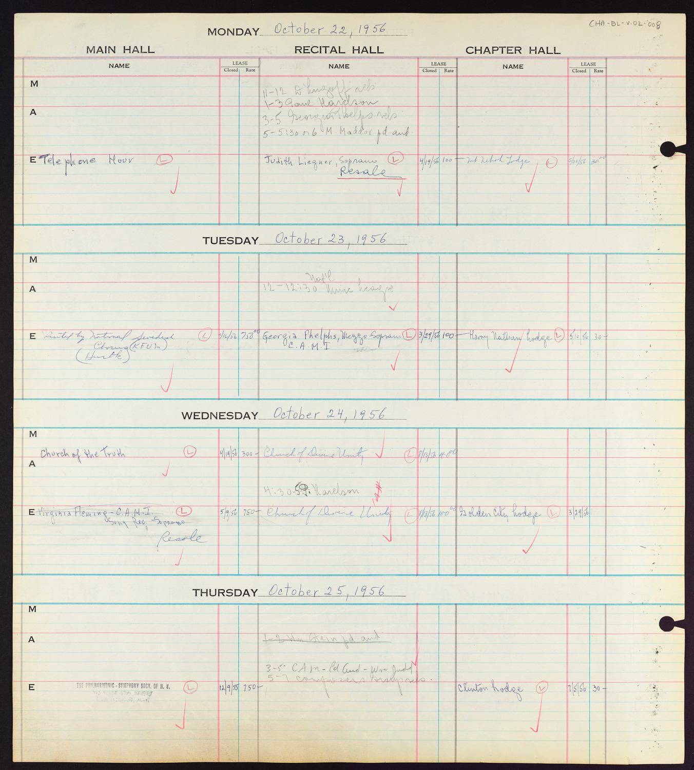 Carnegie Hall Booking Ledger, volume 2, page 8