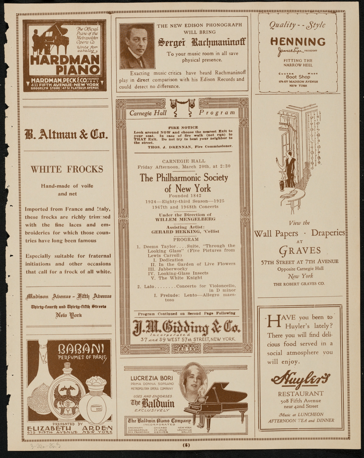 New York Philharmonic, March 20, 1925, program page 5