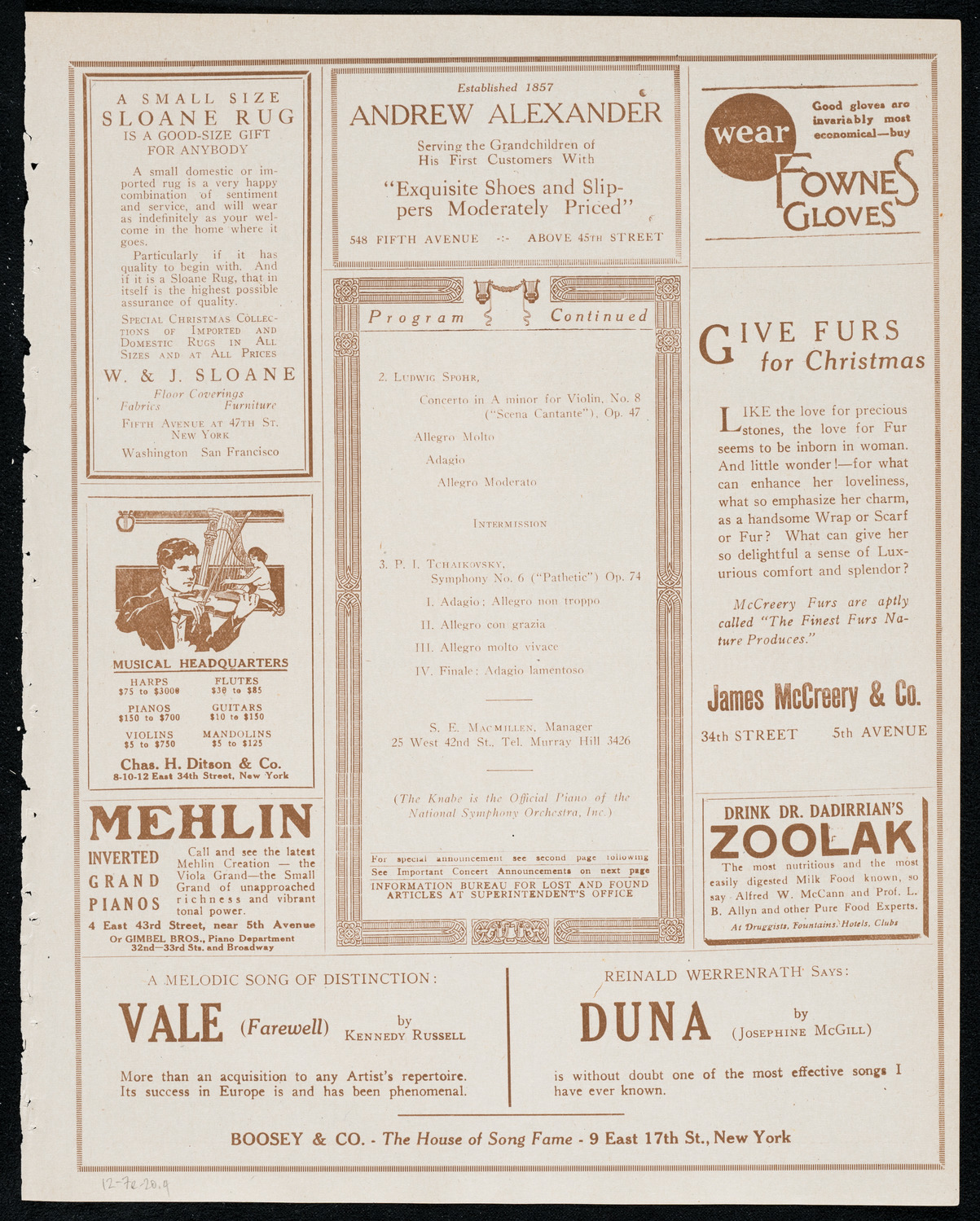 National Symphony Orchestra, December 7, 1920, program page 7