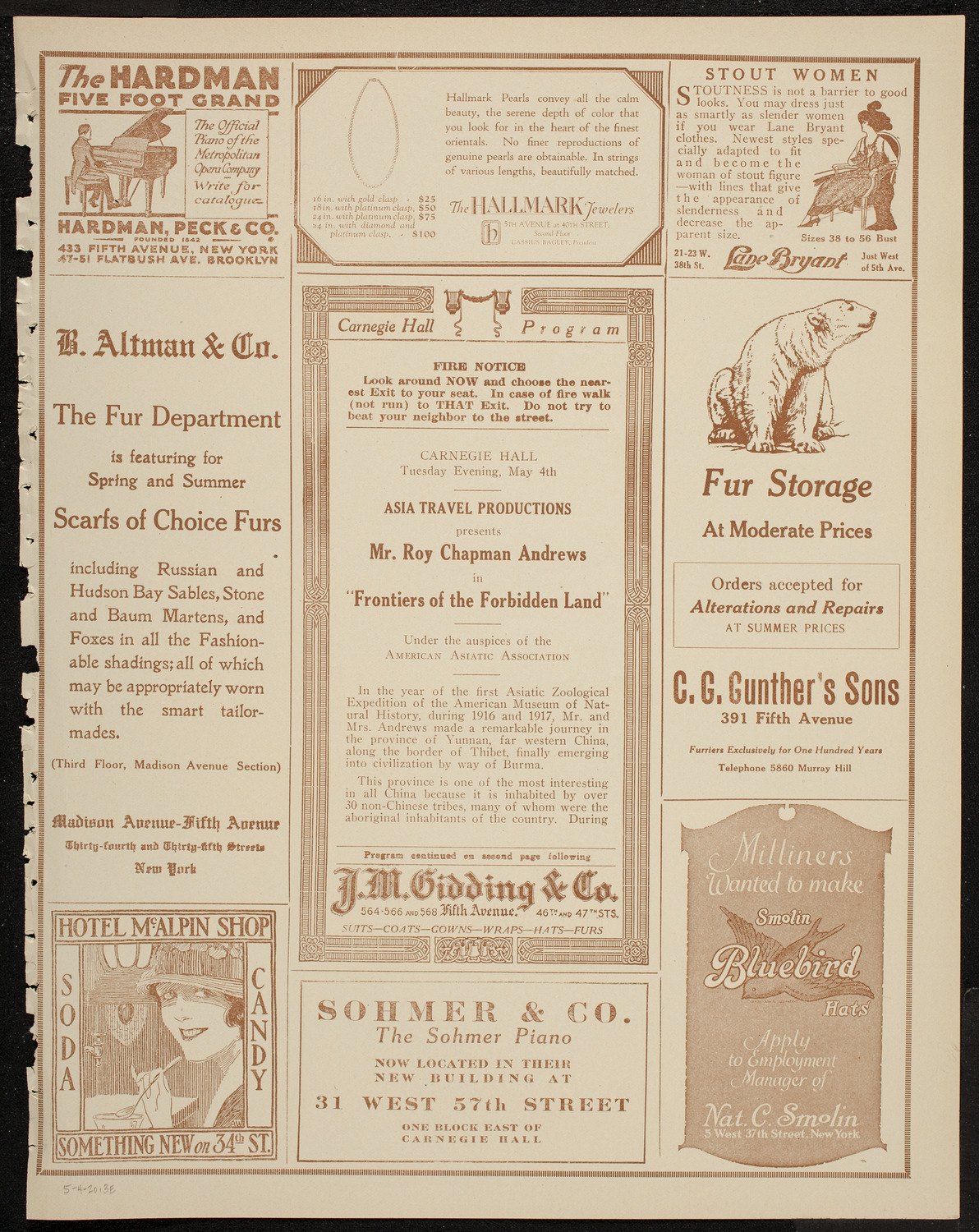 Lecture by Roy Chapman Andrews, May 4, 1920, program page 5