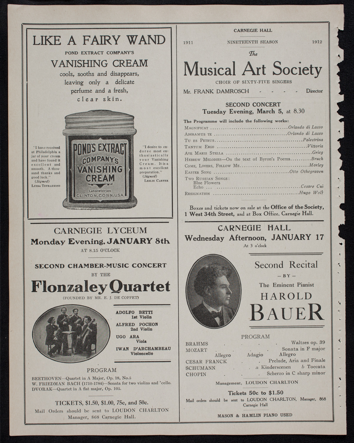 New York Philharmonic, January 5, 1912, program page 8