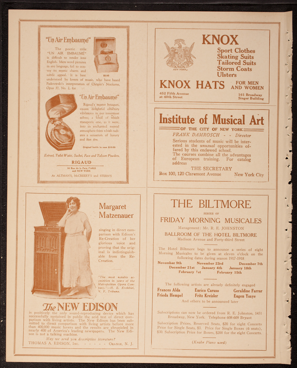 Thomas Egan, Tenor, assisted by Lilian Breton, Soprano, and Frederic Gerard, Violin, April 15, 1917, program page 2