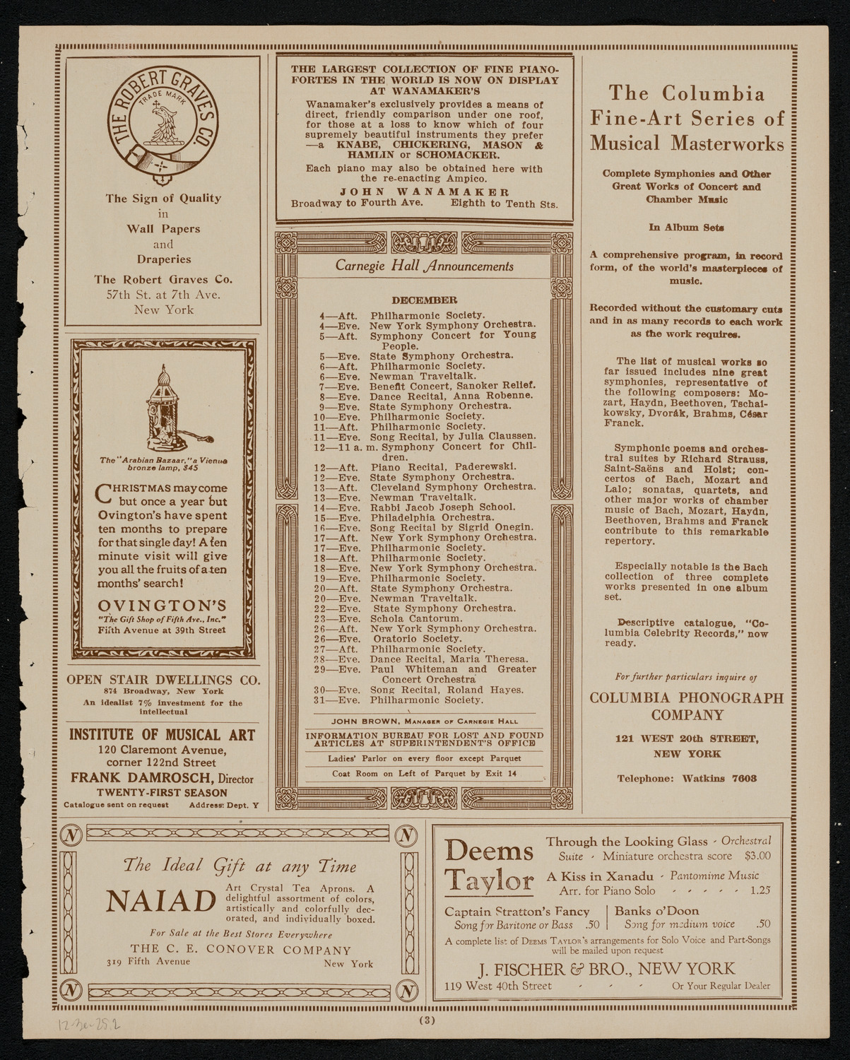 New York Philharmonic, December 3, 1925, program page 3