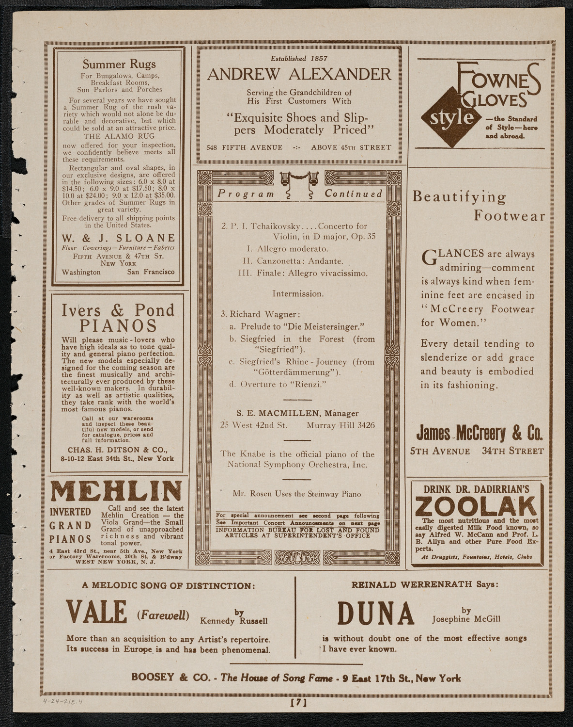 National Symphony Orchestra, April 24, 1921, program page 7