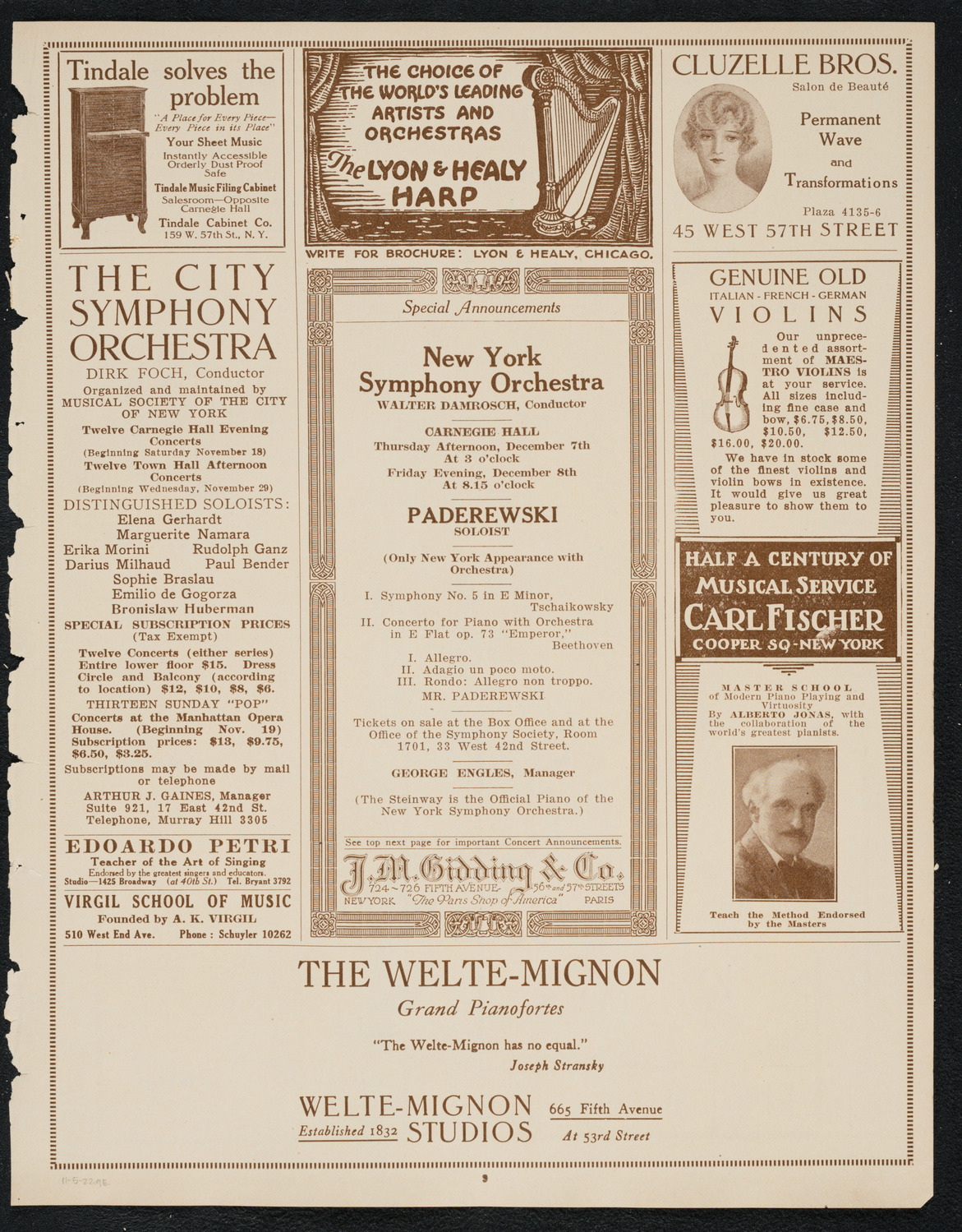 Fyodor Chaliapin, Tenor, November 5, 1922, program page 9