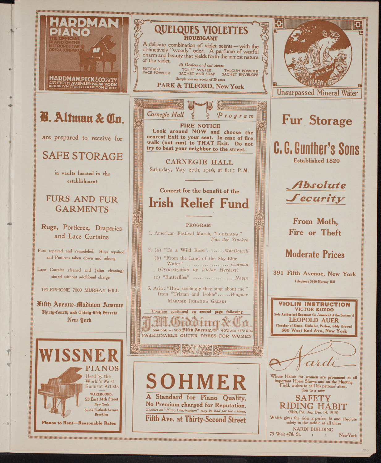 Benefit: Irish Relief Fund, May 27, 1916, program page 5