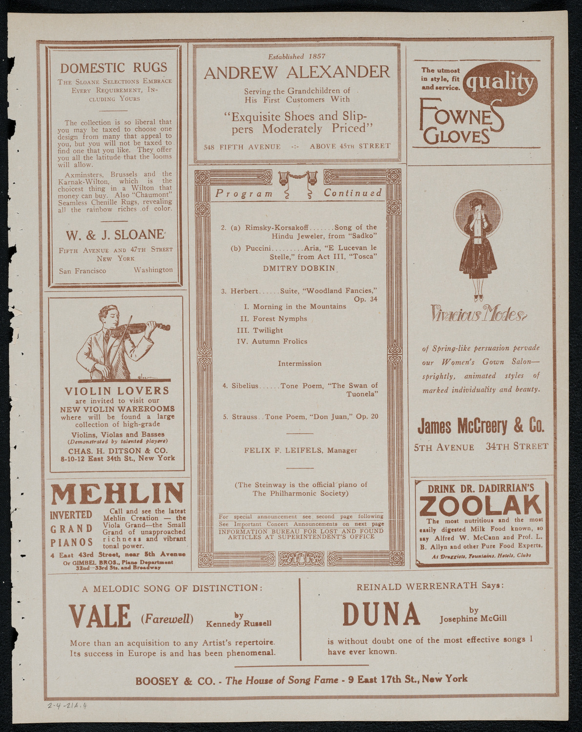 New York Philharmonic, February 4, 1921, program page 7