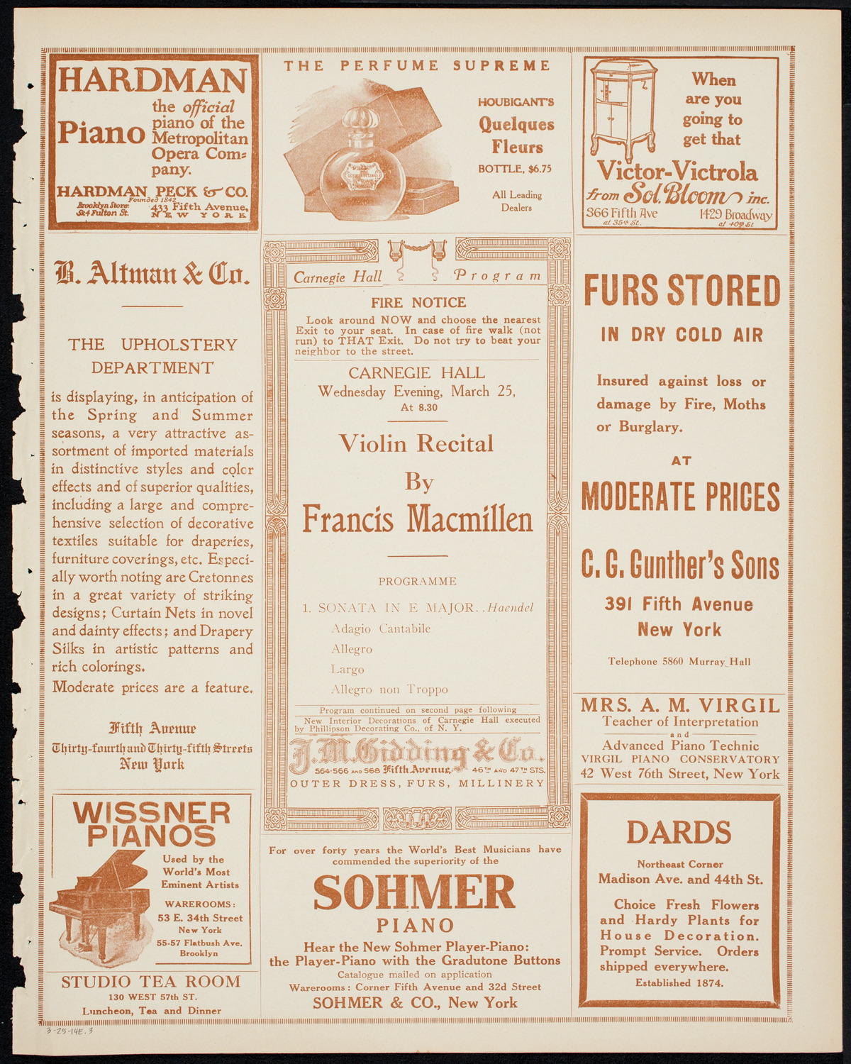 Francis MacMillen, Violin, March 25, 1914, program page 5