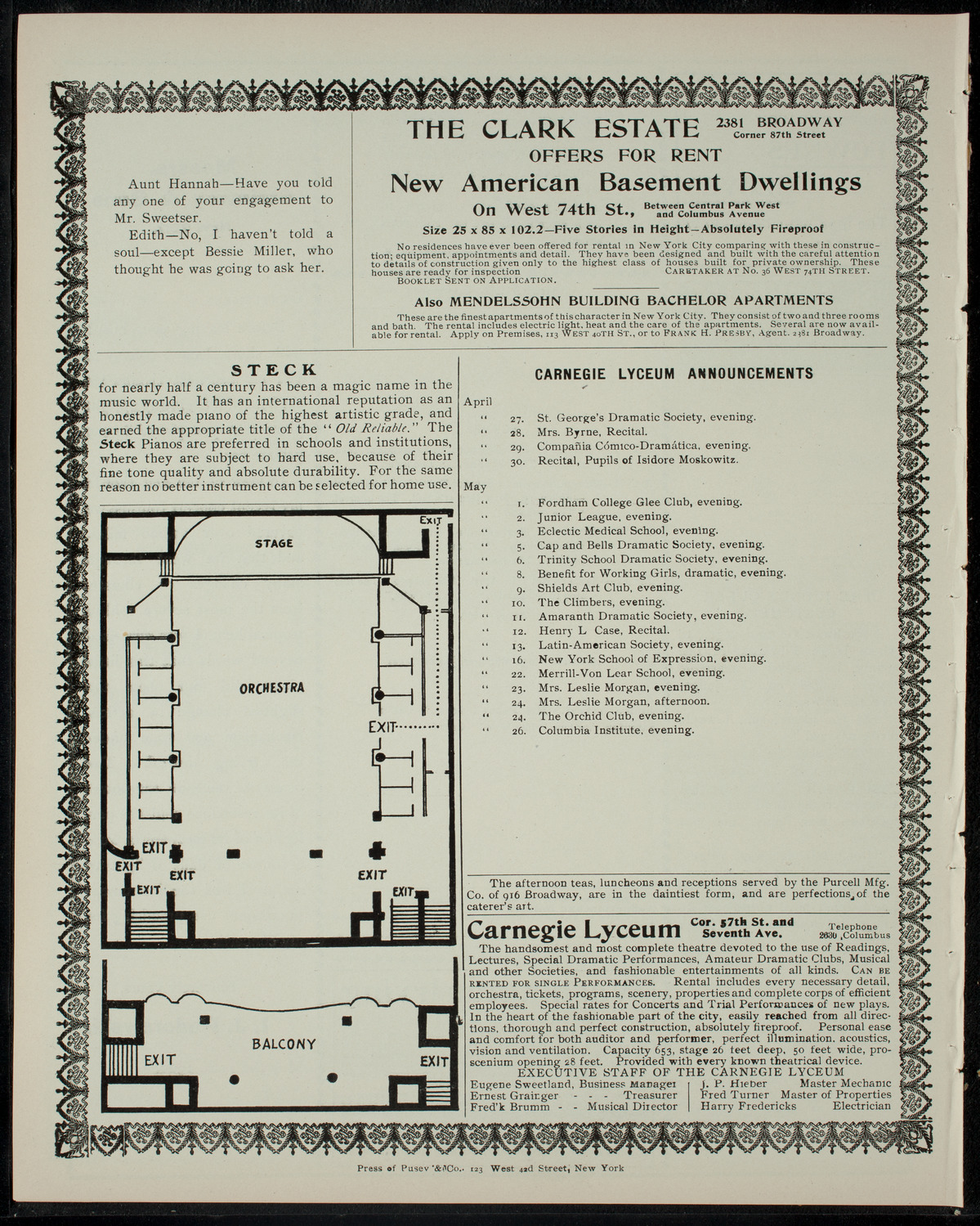 American Academy of Dramatic Arts Private Dress Rehearsal, April 27, 1905, program page 4