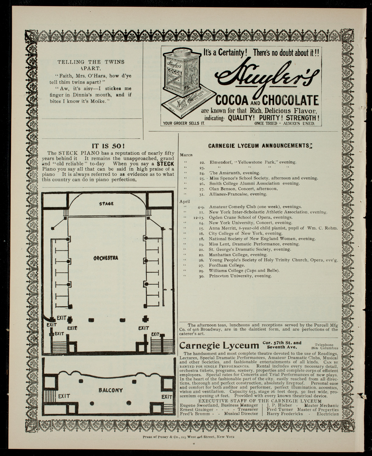 Elmendorf Lecture: Yellowstone Park, March 22, 1904, program page 4