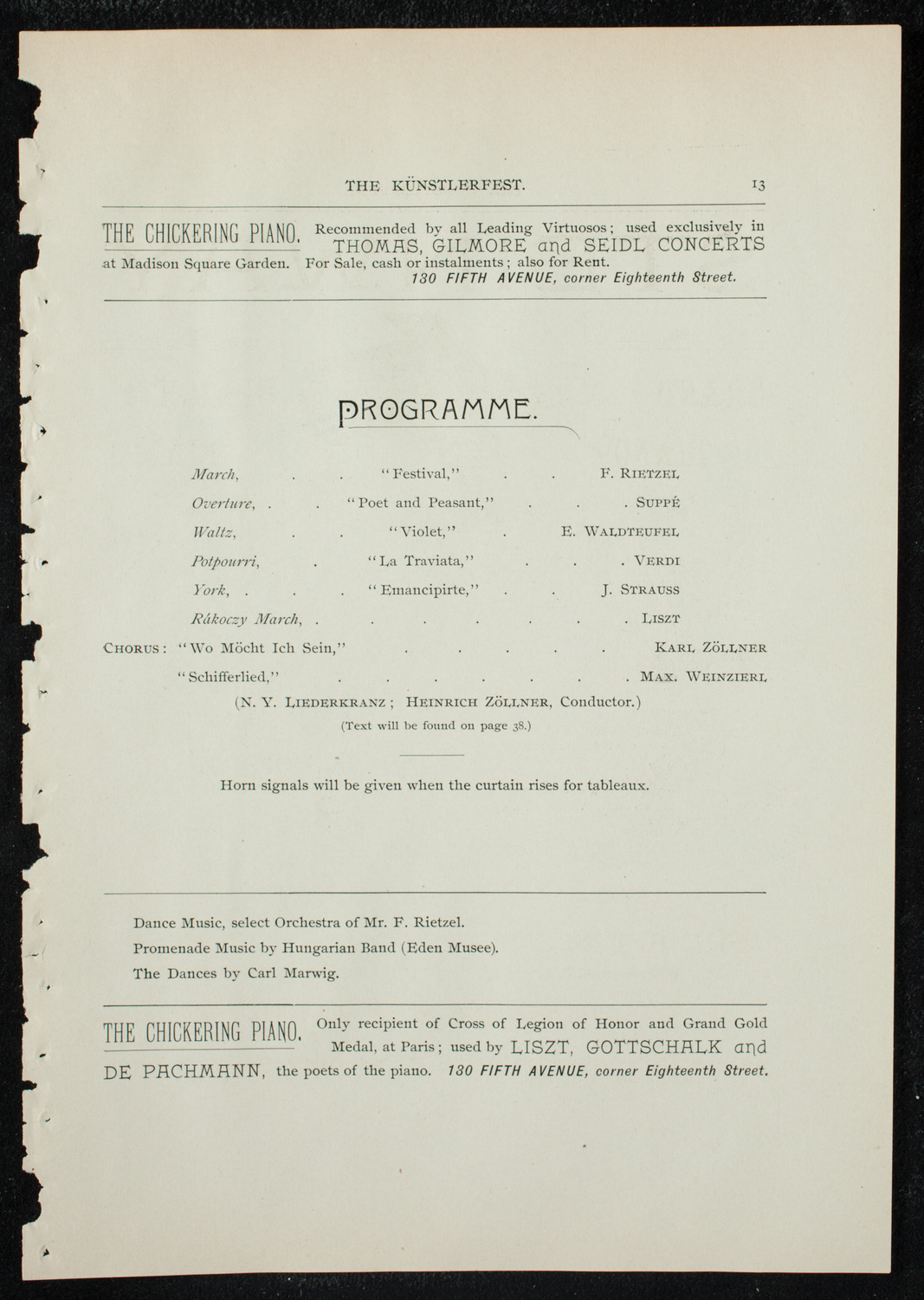 Künstlerfest, December 3, 1891, program page 15