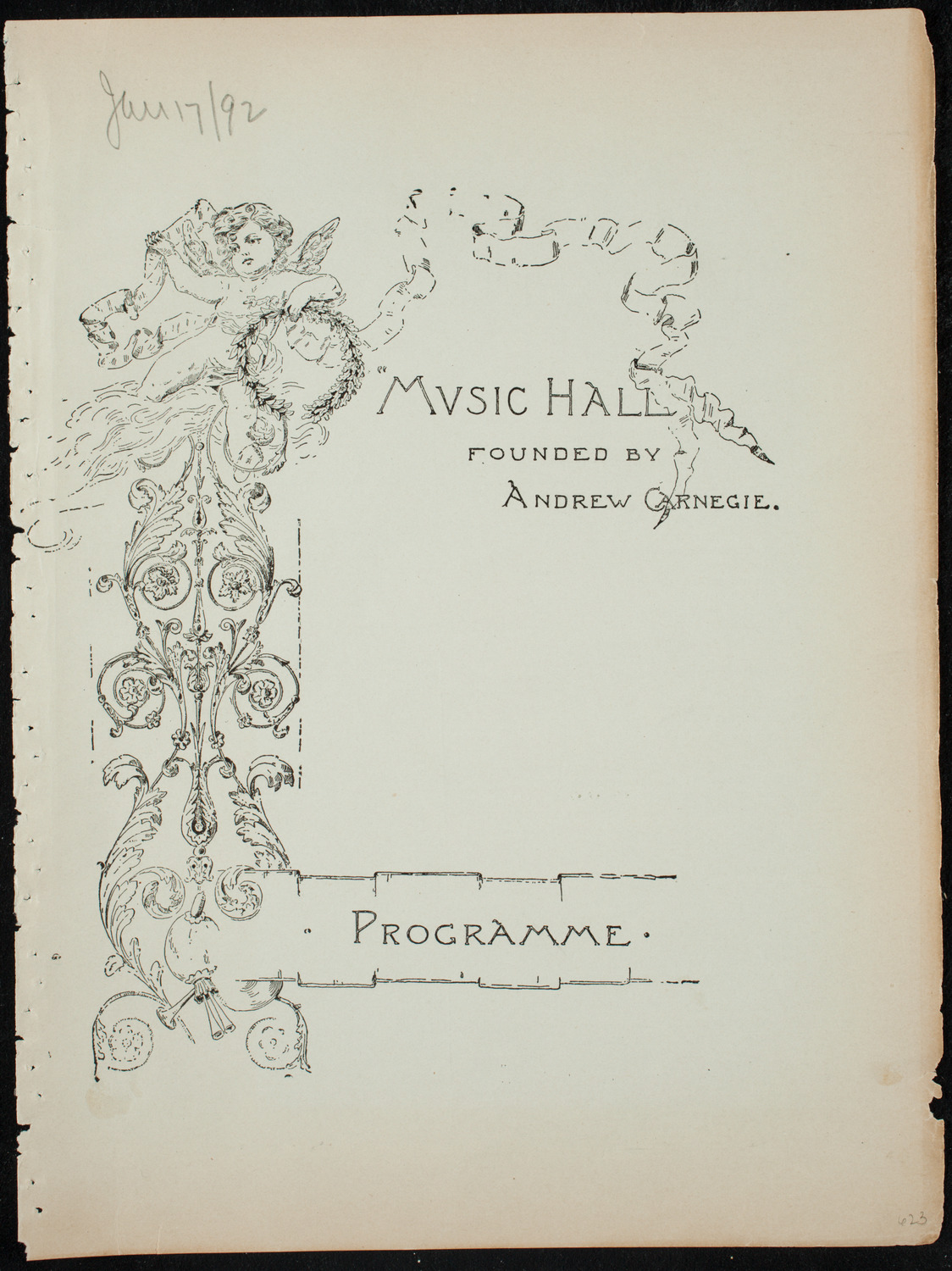 Damrosch Sunday Concert, January 17, 1892, program page 1