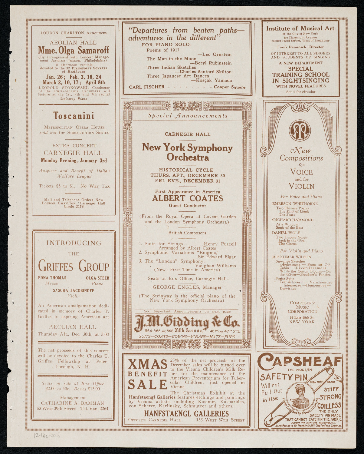 New York Philharmonic: Beethoven Festival, December 16, 1920, program page 9