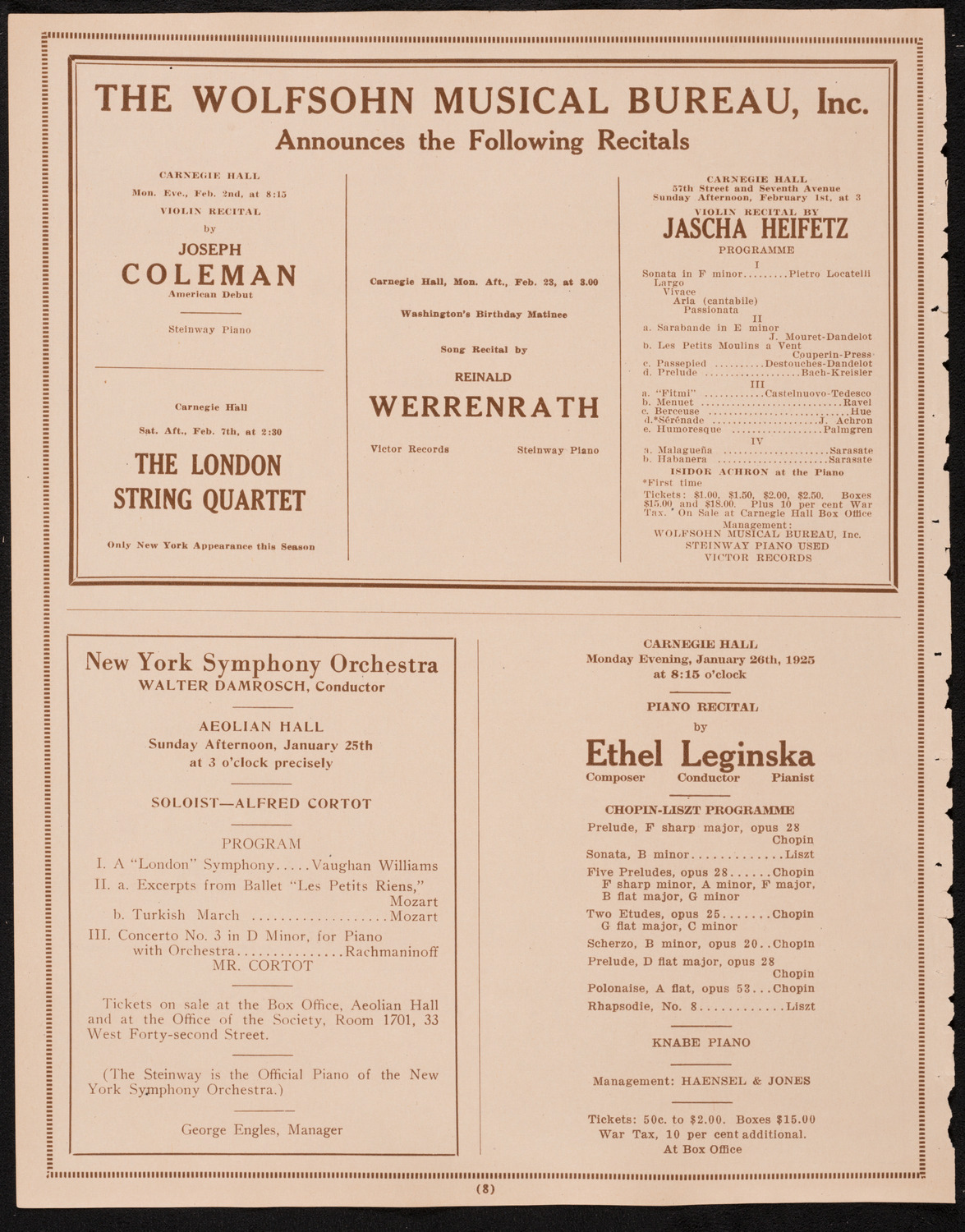 New York Philharmonic, January 23, 1925, program page 8