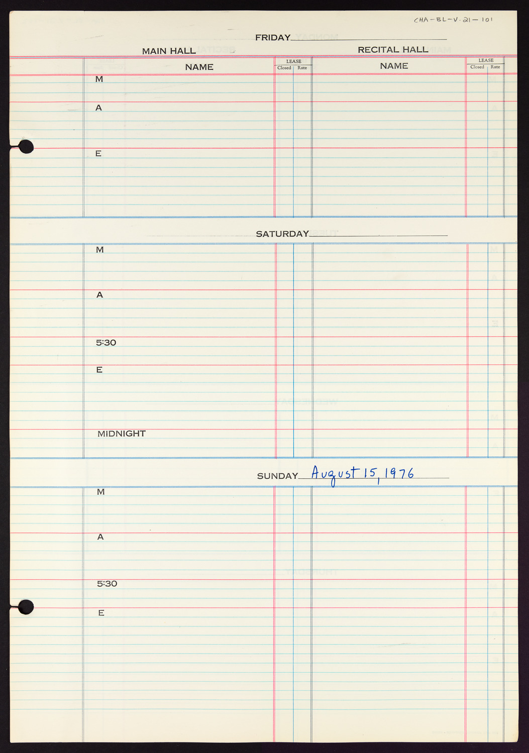 Carnegie Hall Booking Ledger, volume 21, page 101