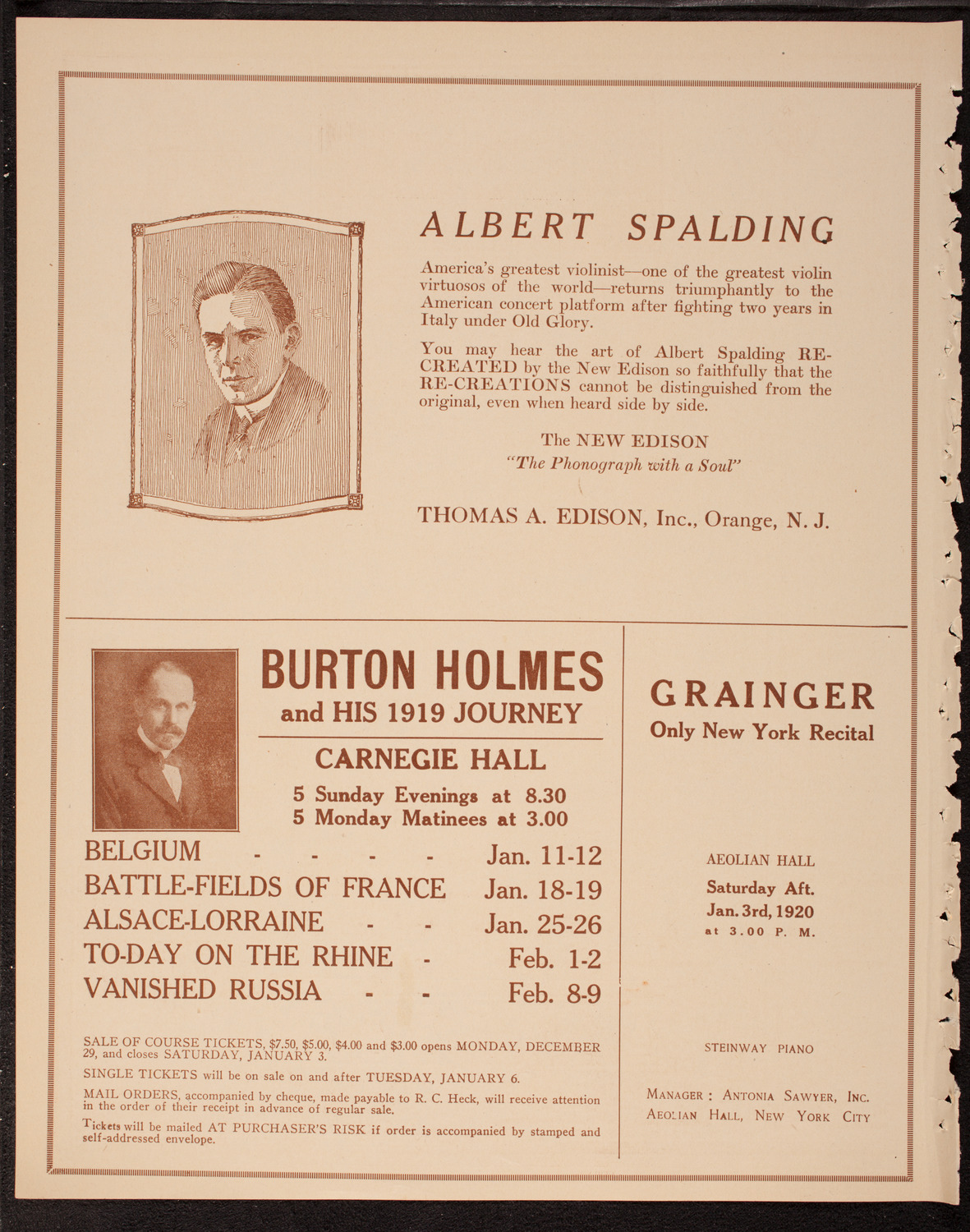 Albert Spalding, Violin, December 27, 1919, program page 2