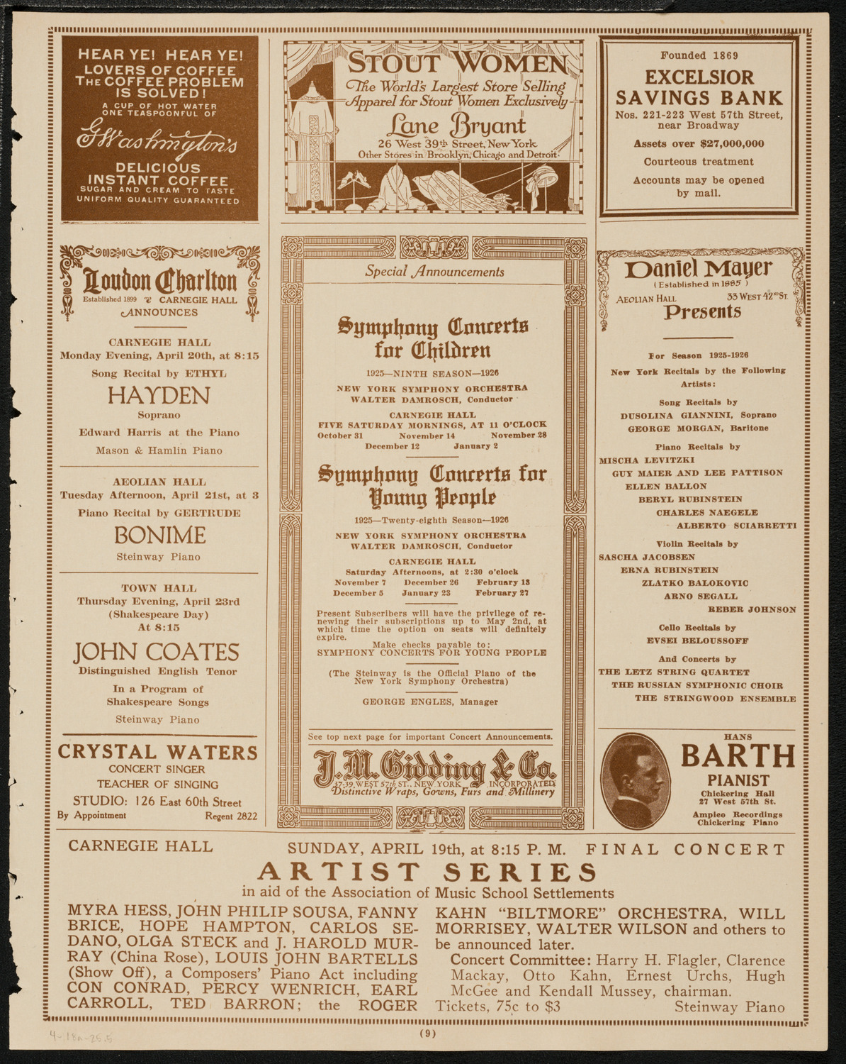 Kitty Cheatham with Small Orchestra, April 18, 1925, program page 9