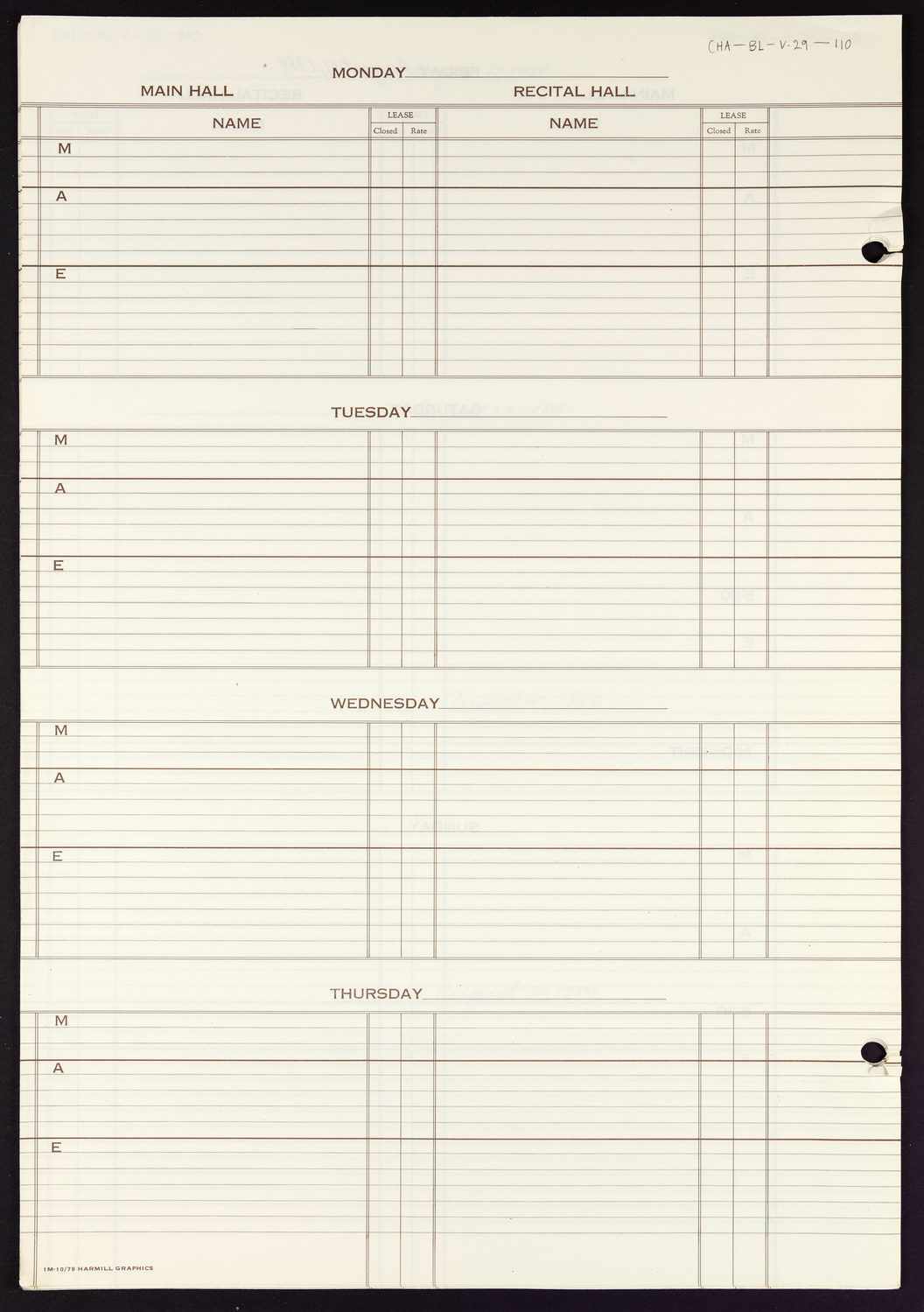 Carnegie Hall Booking Ledger, volume 29, page 110