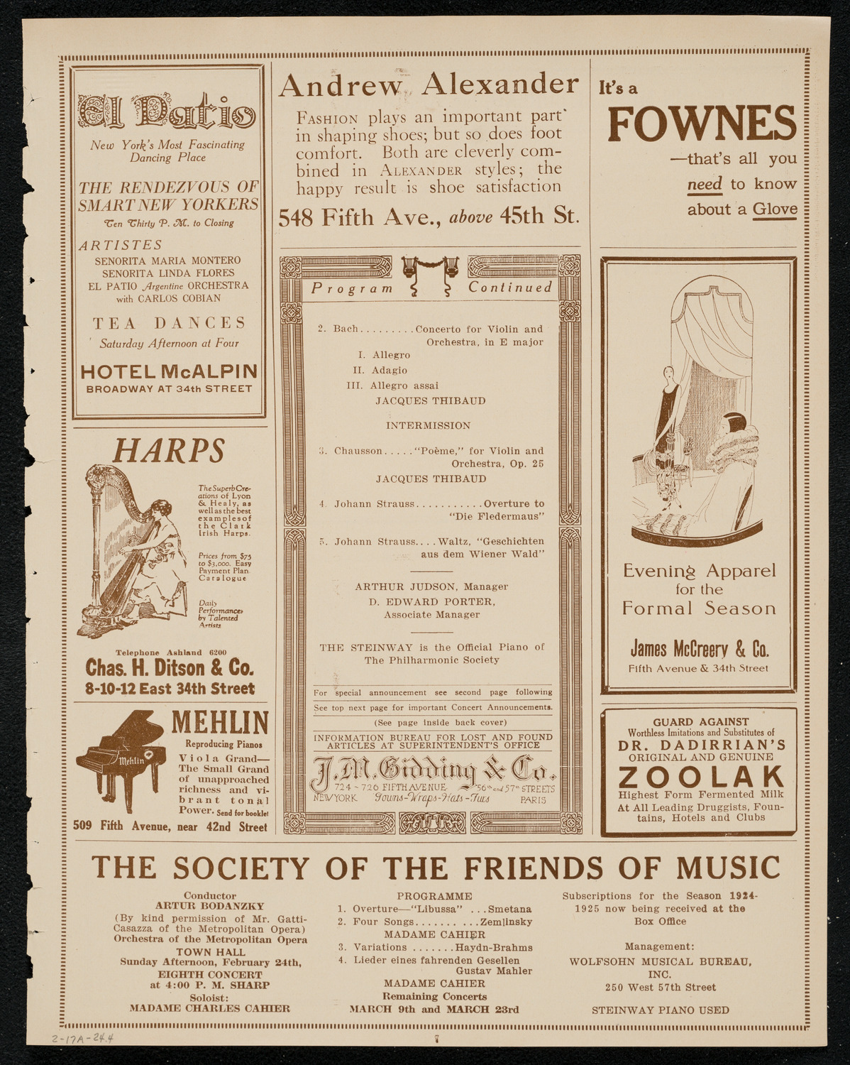 New York Philharmonic, February 17, 1924, program page 7